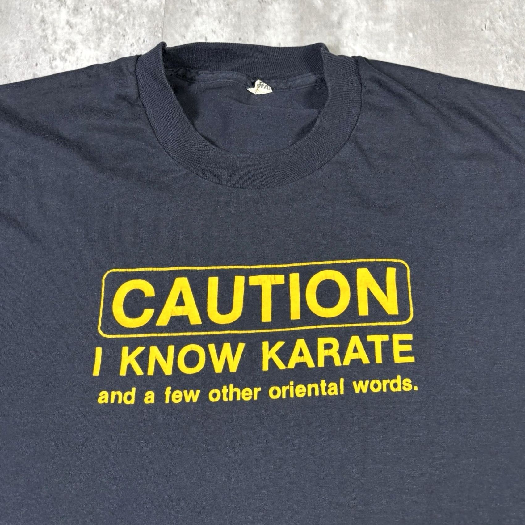 Vintage VINTAGE Screen Stars T-Shirt Caution I Know Karate USA 80s 90s Men L Black Short Sleeve Crew Neck Cotton Size US L / EU 52-54 / 3 - 3 Thumbnail