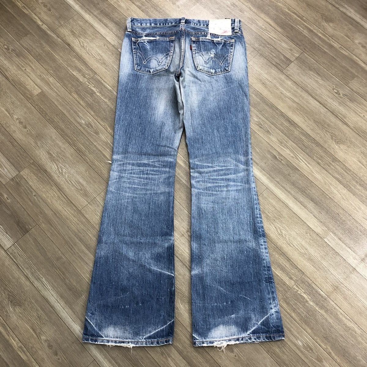 Edwin × If Six Was Nine × Le Grande Bleu (L.G.B.) 2000s Edwin 503 Distressed Punk Faded Bootcut Flared Jeans Size US 29 - 22 Thumbnail
