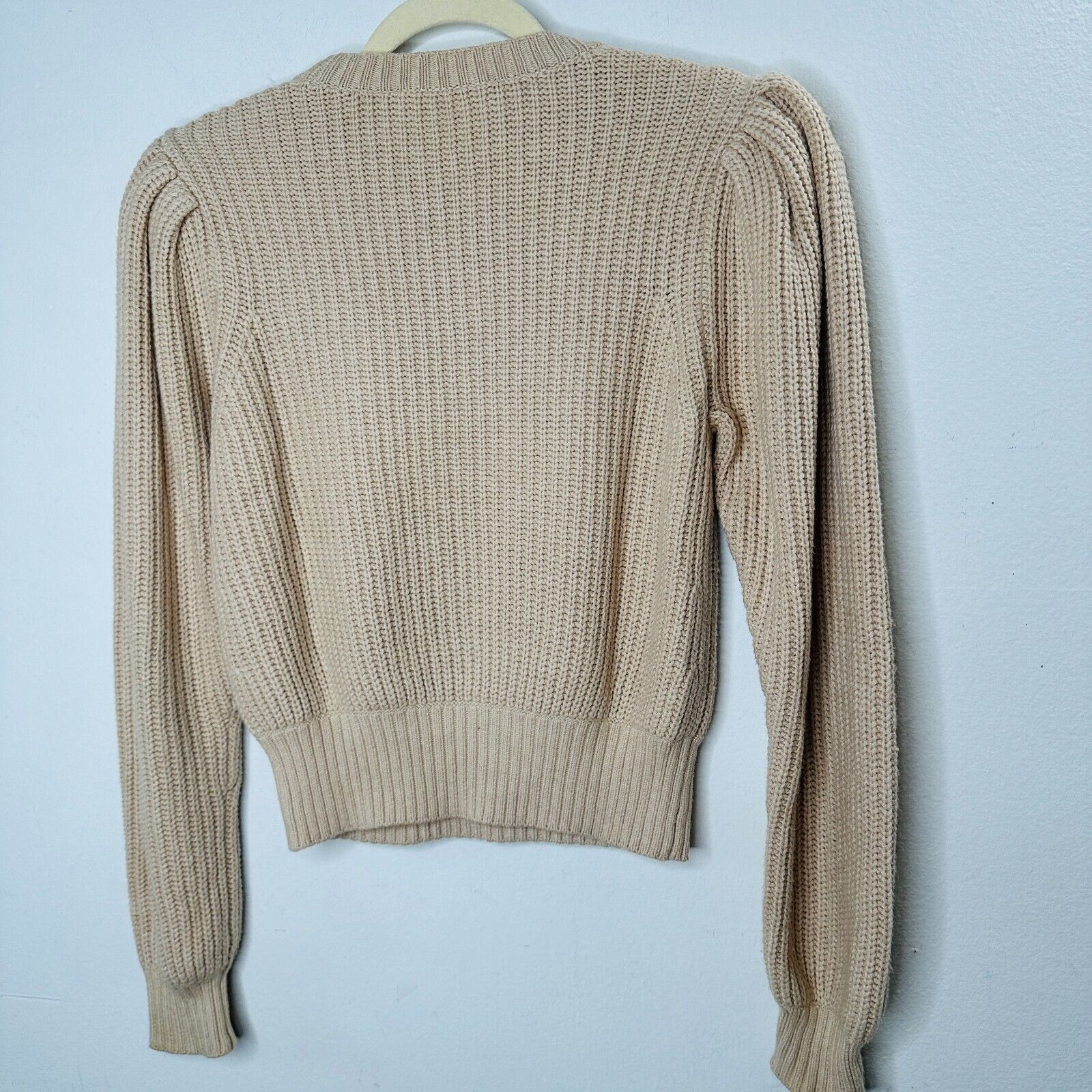 Frame Frame Tan Ribbed Cable Crew Balloon Puff-Sleeve Crop Sweater Size XS / US 0-2 / IT 36-38 - 6 Thumbnail