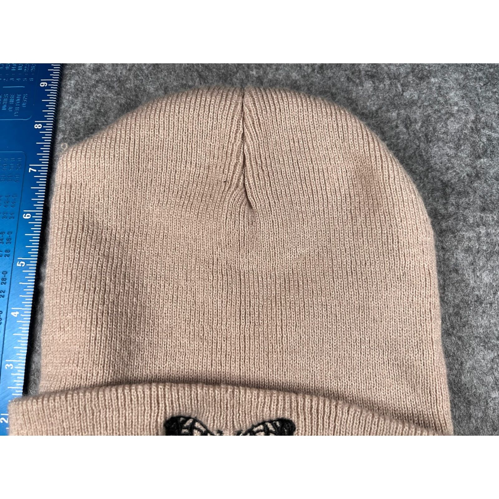 Vintage Beige Knit Beanie Women's One Size Lightweight Embroidered Outdoor Ski Hat Size ONE SIZE - 3 Thumbnail