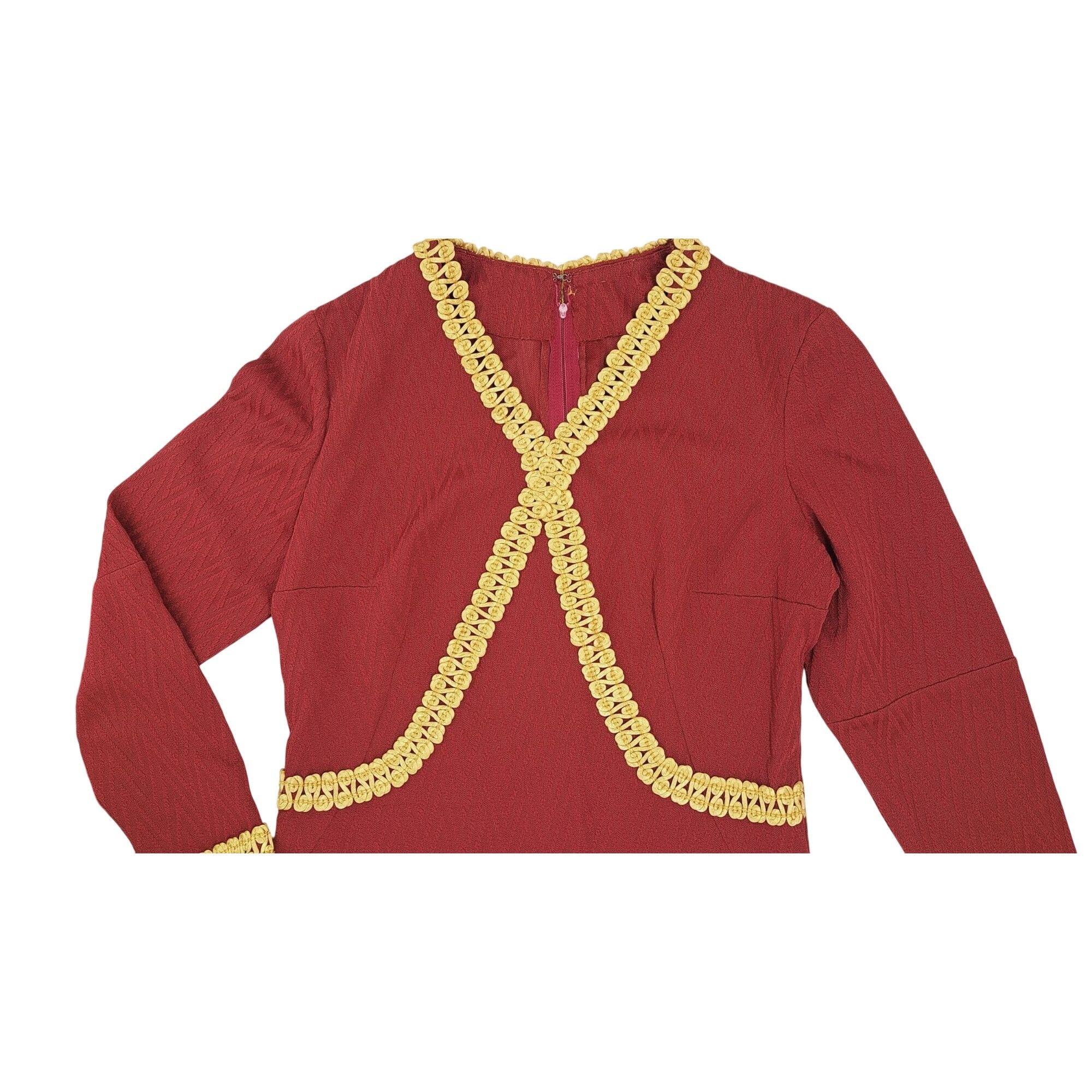 Handmade Vintage Handmade Maroon Dress Gold Gimp Trim Long Sleeve Size M / US 6-8 / IT 42-44 - 5 Thumbnail