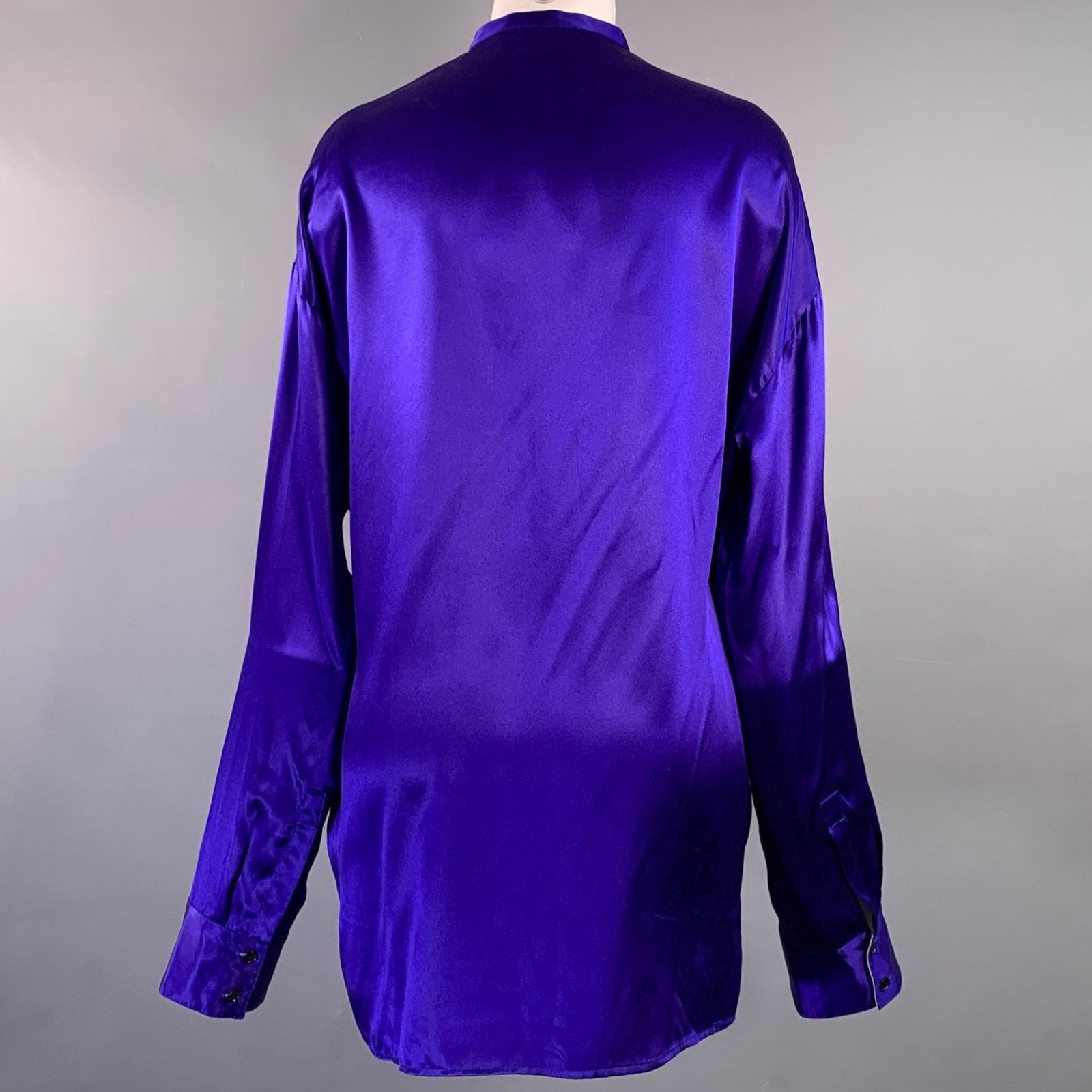 Haider Ackermann Size S Blue Silk Nehru Collar Hidden Buttons Shirt Size S / US 4 / IT 40 - 3 Thumbnail