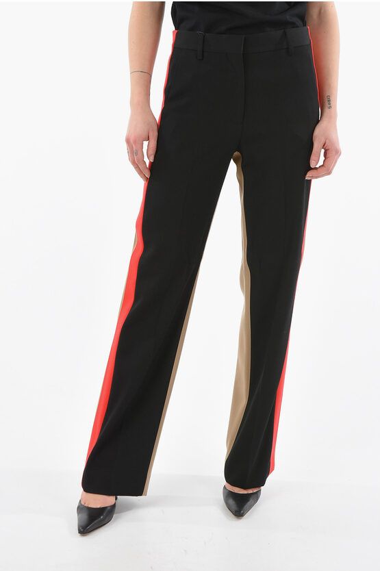 image of Burberry Grain-De-Poudre Wool Lottie Tailored Pants In Iconic Stripe in Beige/Nero, Women's (Size 2