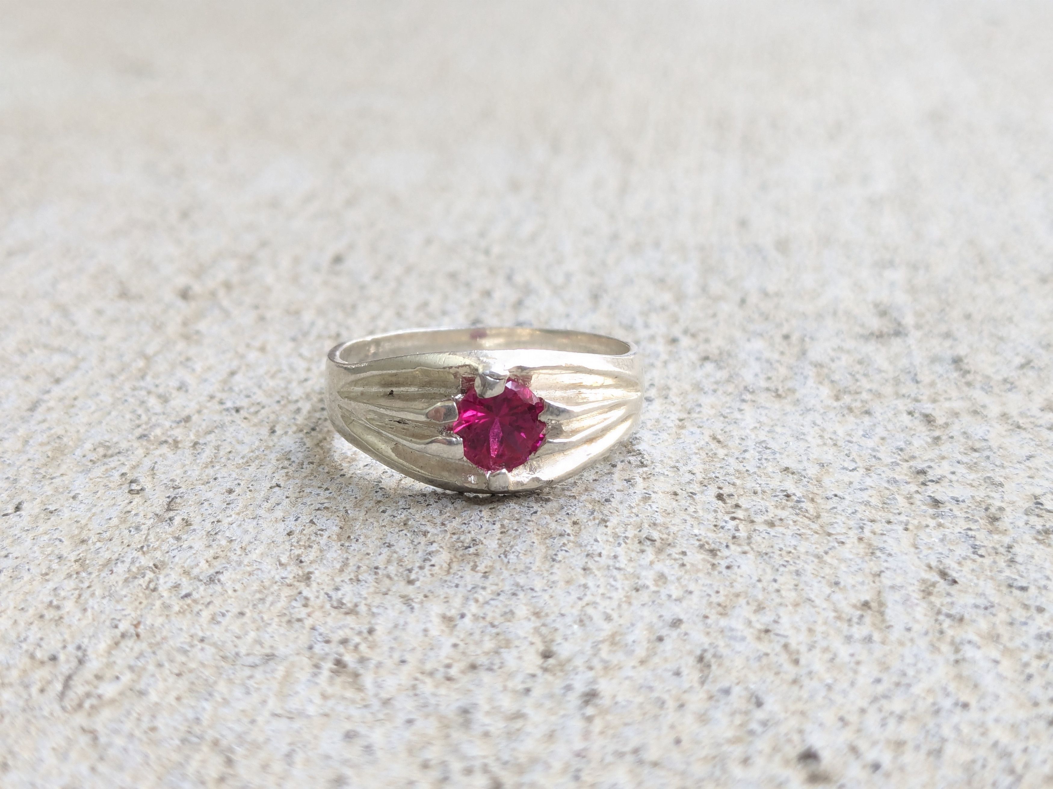 Jewelry Sterling Silver Ring Red Ruby 10.75 Band Mexico Size ONE SIZE - 5 Thumbnail