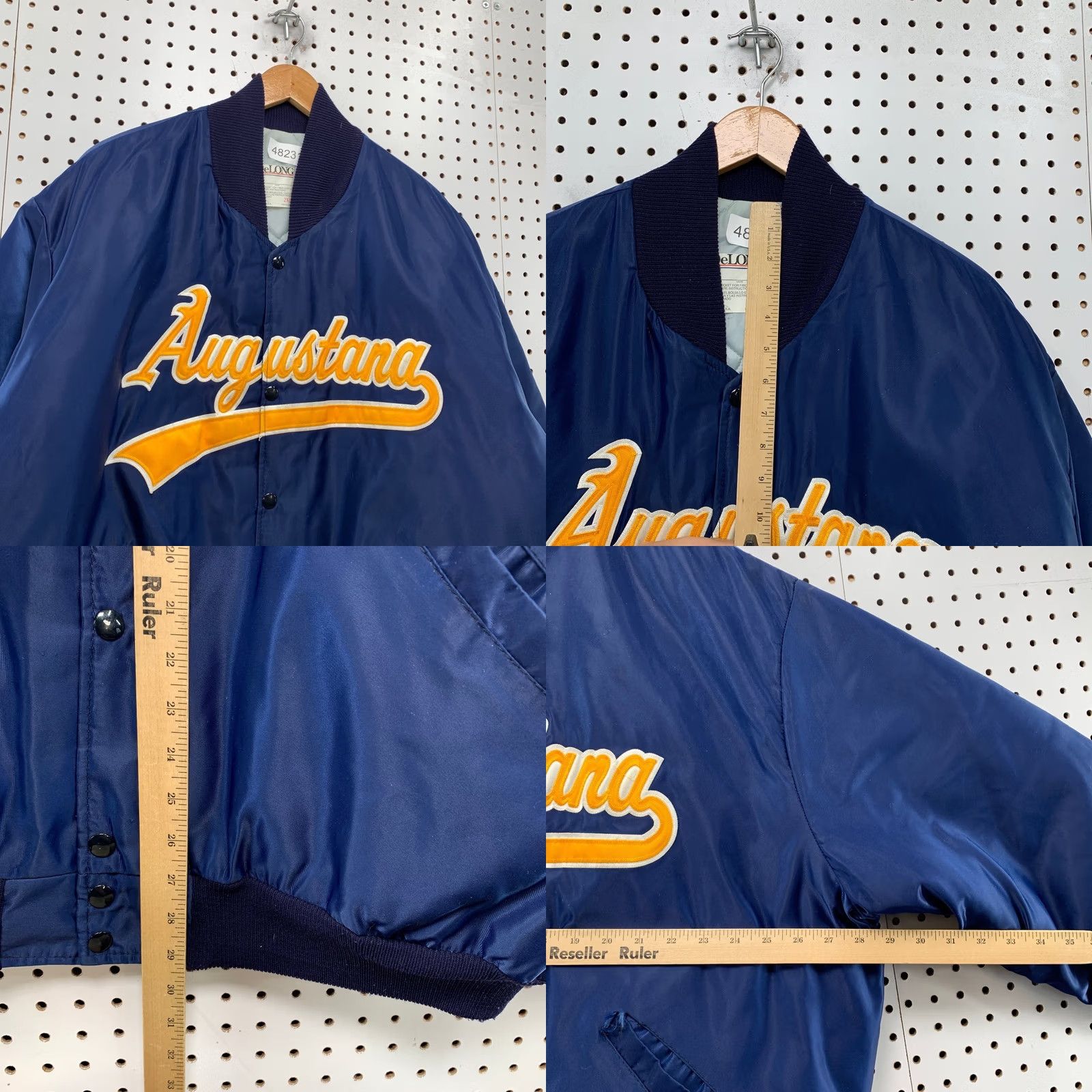 Vintage VINTAGE Augustana Bomber Jacket Mens 2XL Blue DeLONG Snap Embroidered 80s Satin Size US XXL / EU 58 / 5 - 8 Thumbnail