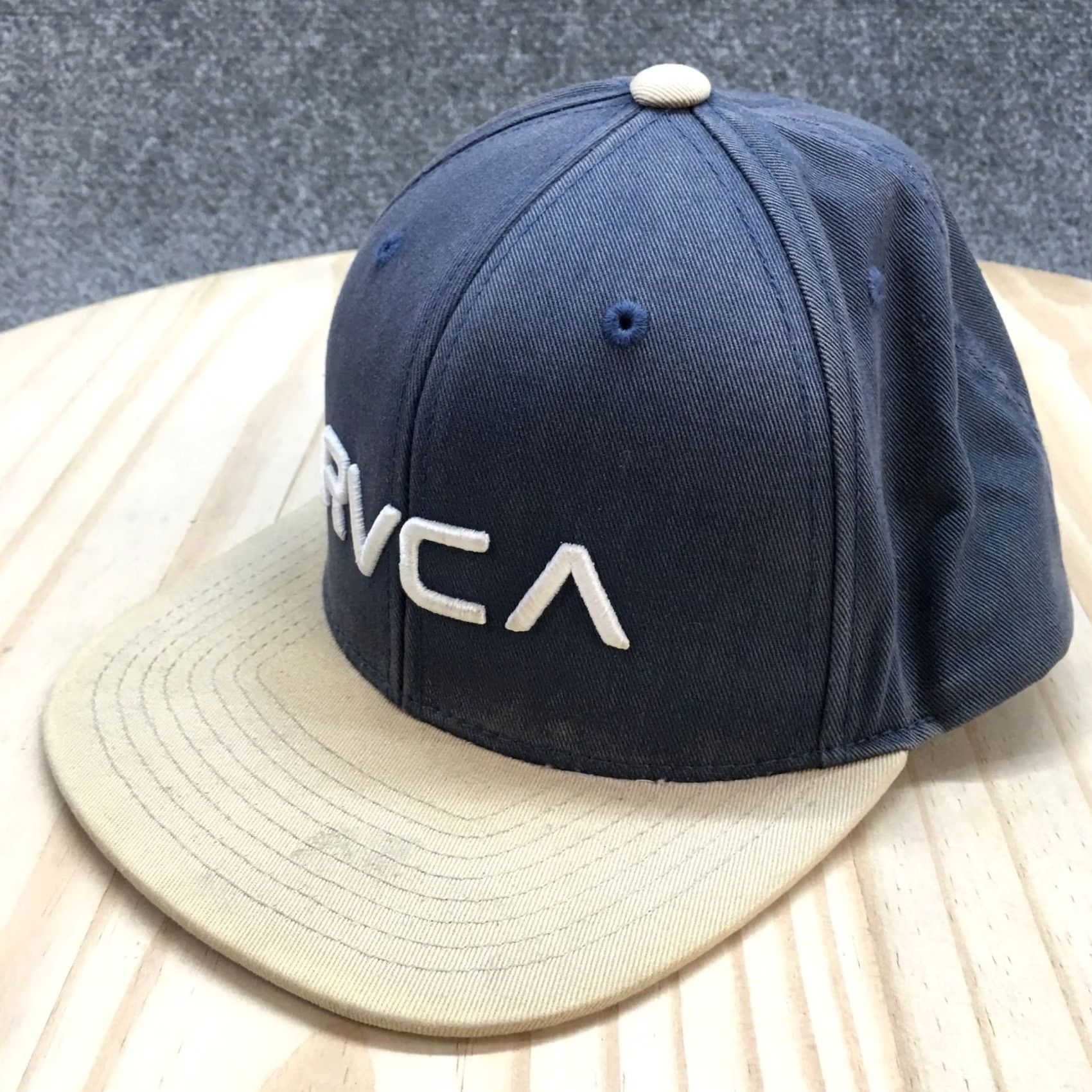 RVCA RVCA Snapback Cap Hat Mens One Size Blue Beige Cotton Adjustable Flat Brim Size ONE SIZE - 2 Thumbnail