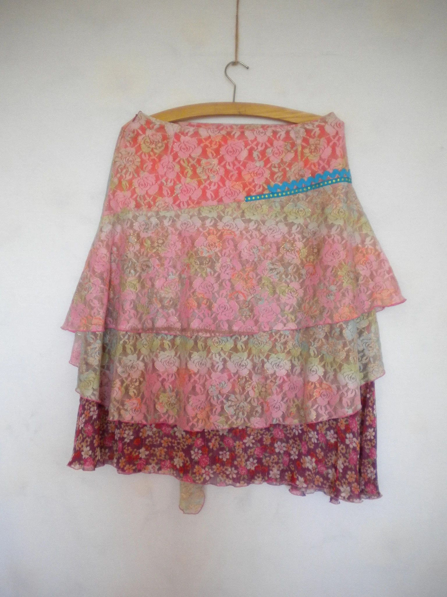 Other Vintage floral lace chiffon skirt, ruffled gypsy mesh skirt Size 27" / US 4 / IT 40 - 3 Thumbnail