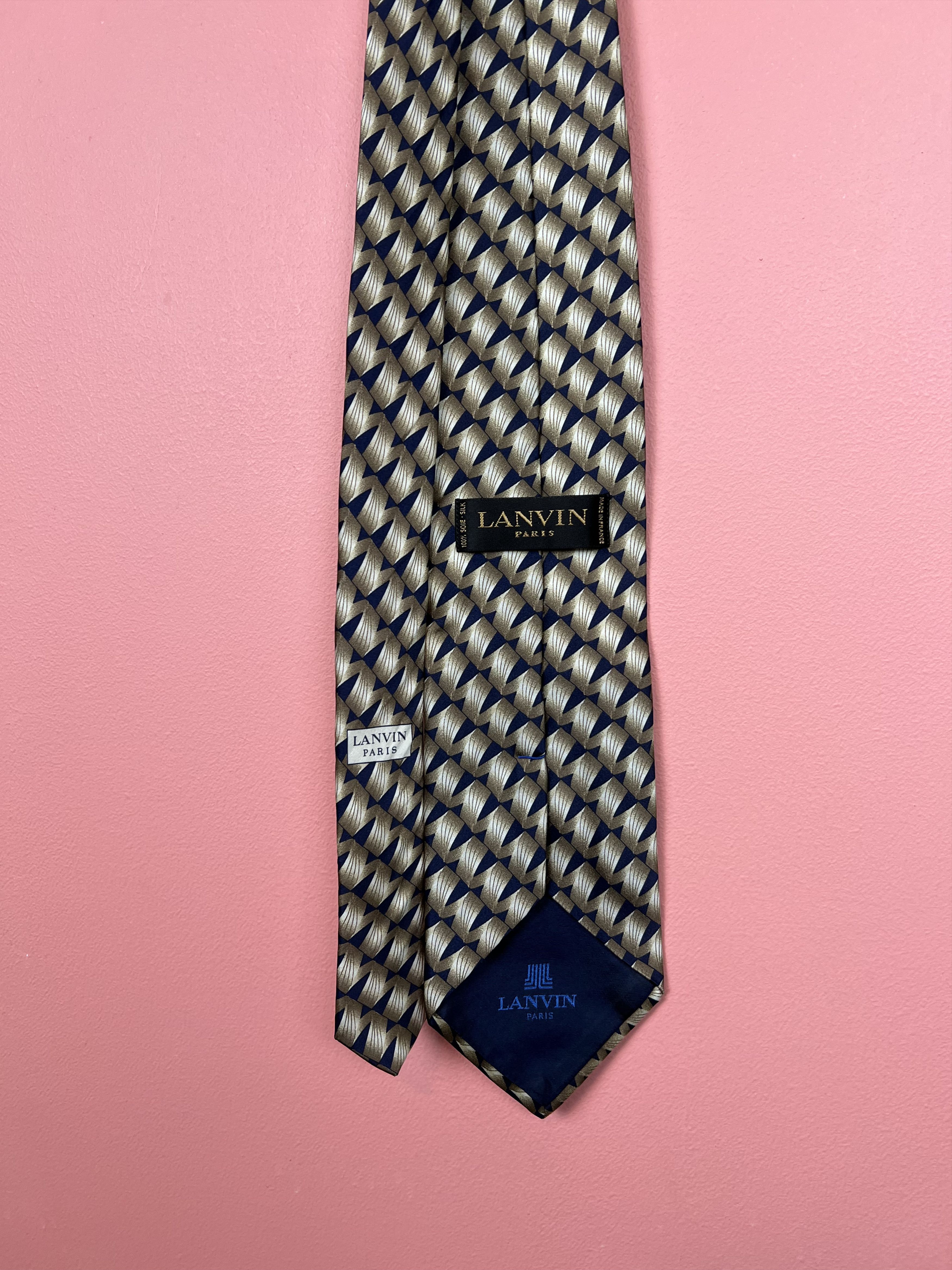 Lanvin Lanvin gold tie luxury hype blue gold silk Size ONE SIZE - 3 Thumbnail