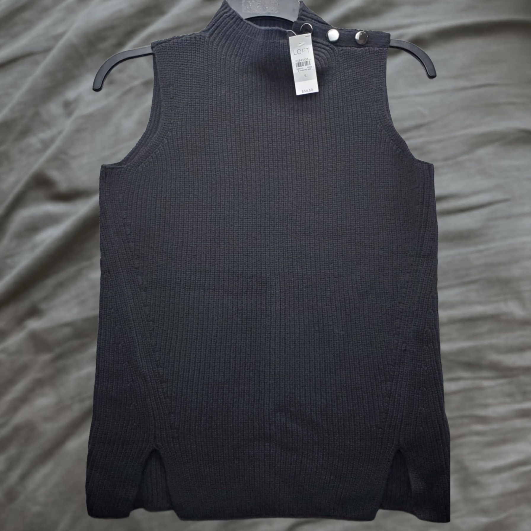 Loft LOFT Womens Size S Black Ribbed Knit Sweater Vest Button Sleeveless Shoulder Mock Neck Casual Knit Vest Ladies 90s Influencer Style Size S / US 4 / IT 40 - 1 Thumbnail