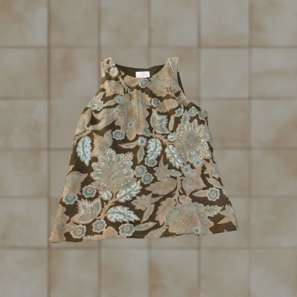 Ann Taylor Loft Blouse Women's Sleeveless Green Floral Ramie Lined Round Neck Casual Size 6 Regular Size M / US 6-8 / IT 42-44 - 1 Thumbnail