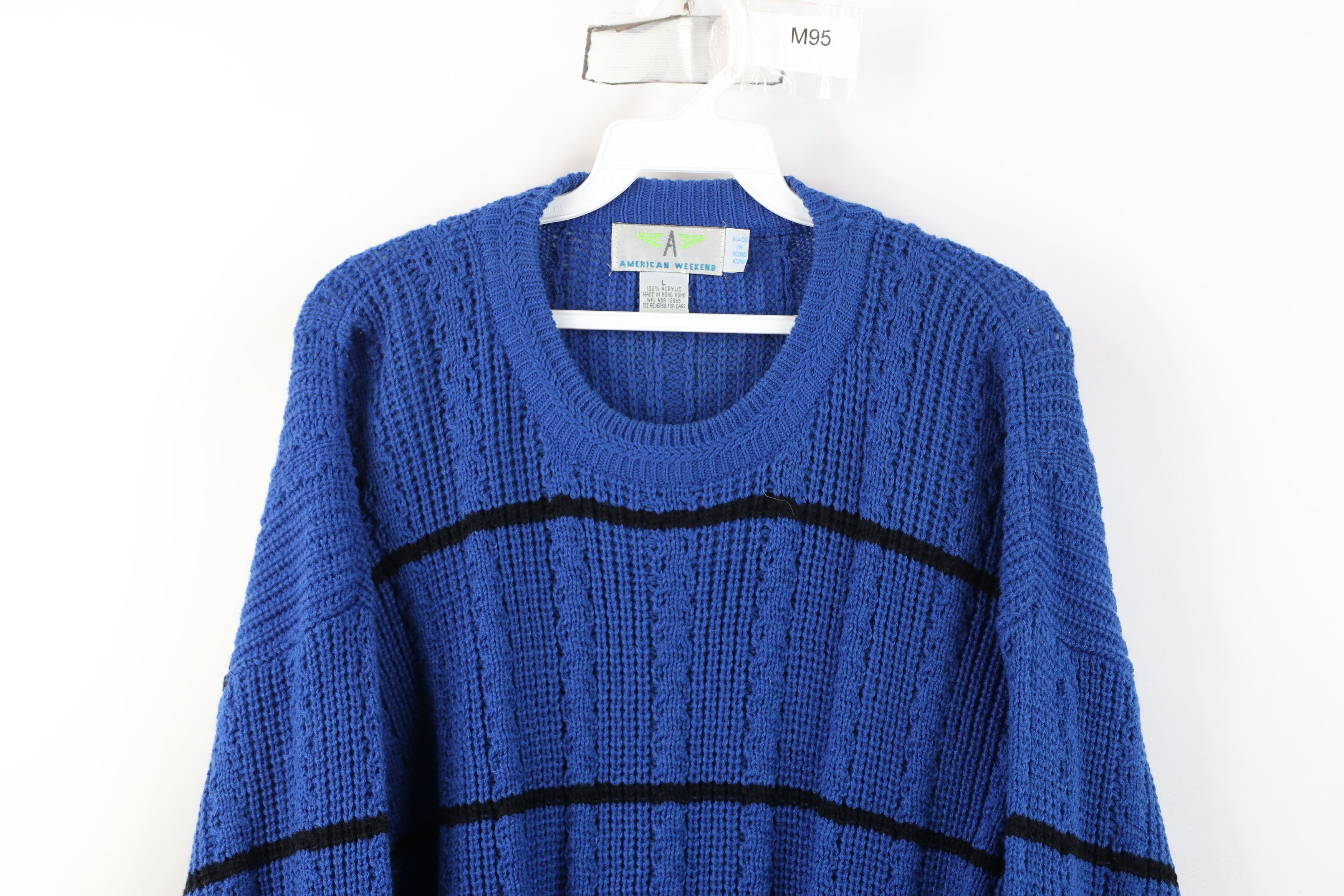 Vintage Vintage 90s Streetwear Ribbed Chunky Cable Knit Sweater Blue Size US L / EU 52-54 / 3 - 2 Thumbnail