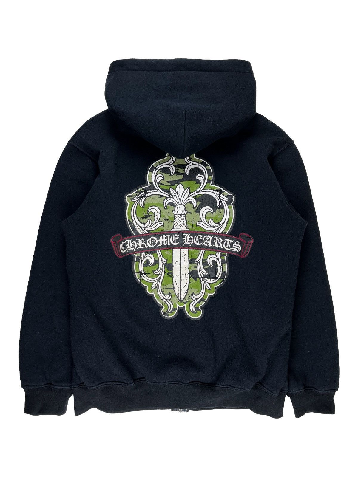 Vintage Chrome Hearts Floral Dagger Logo Heavy Thermal Zip Up Hoodie ...