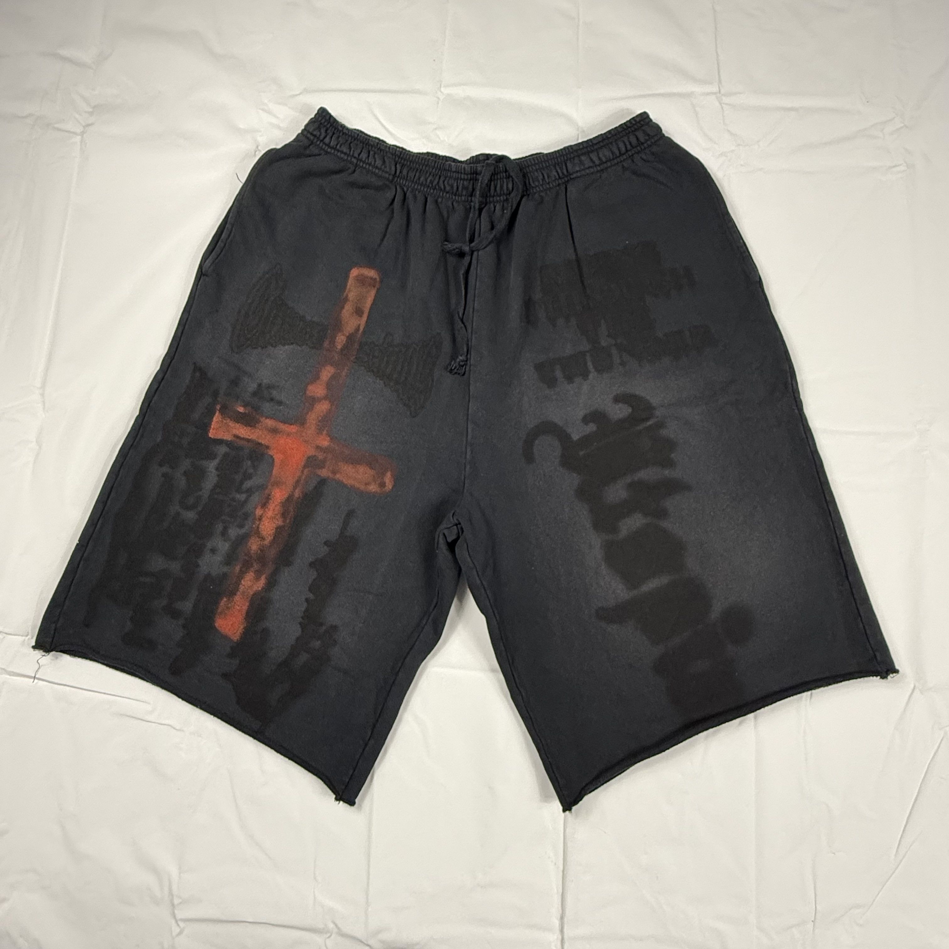 Travis Scott Washed Black Graphic Utopia Cross Sweat Shorts