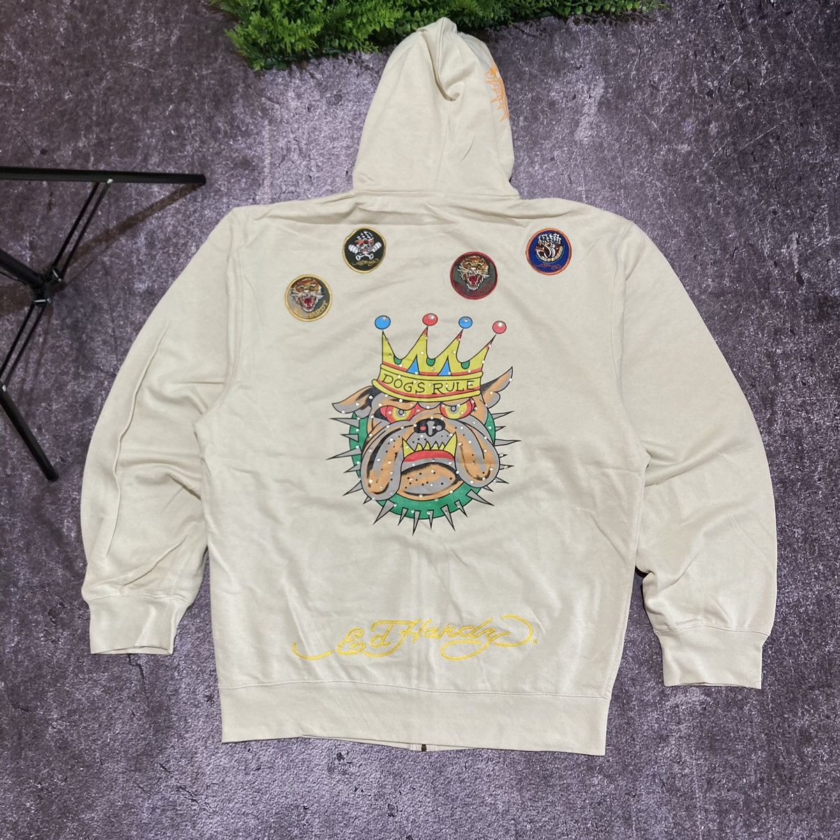 Vintage Ed Hardy Hoodie BullDog Big Logo Embroidered