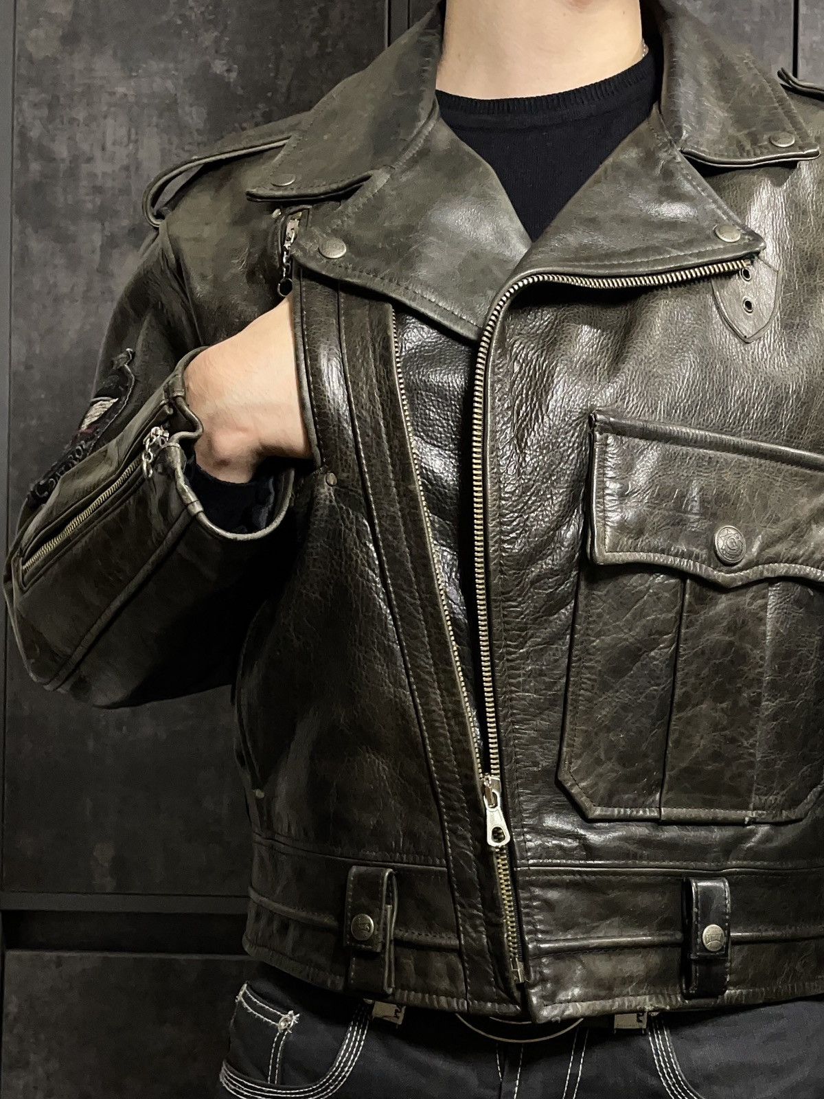 Vintage Crazy Vintage Redskins Cropped Leather Jacket Polizei Schott Size US L / EU 52-54 / 3 - 6 Thumbnail