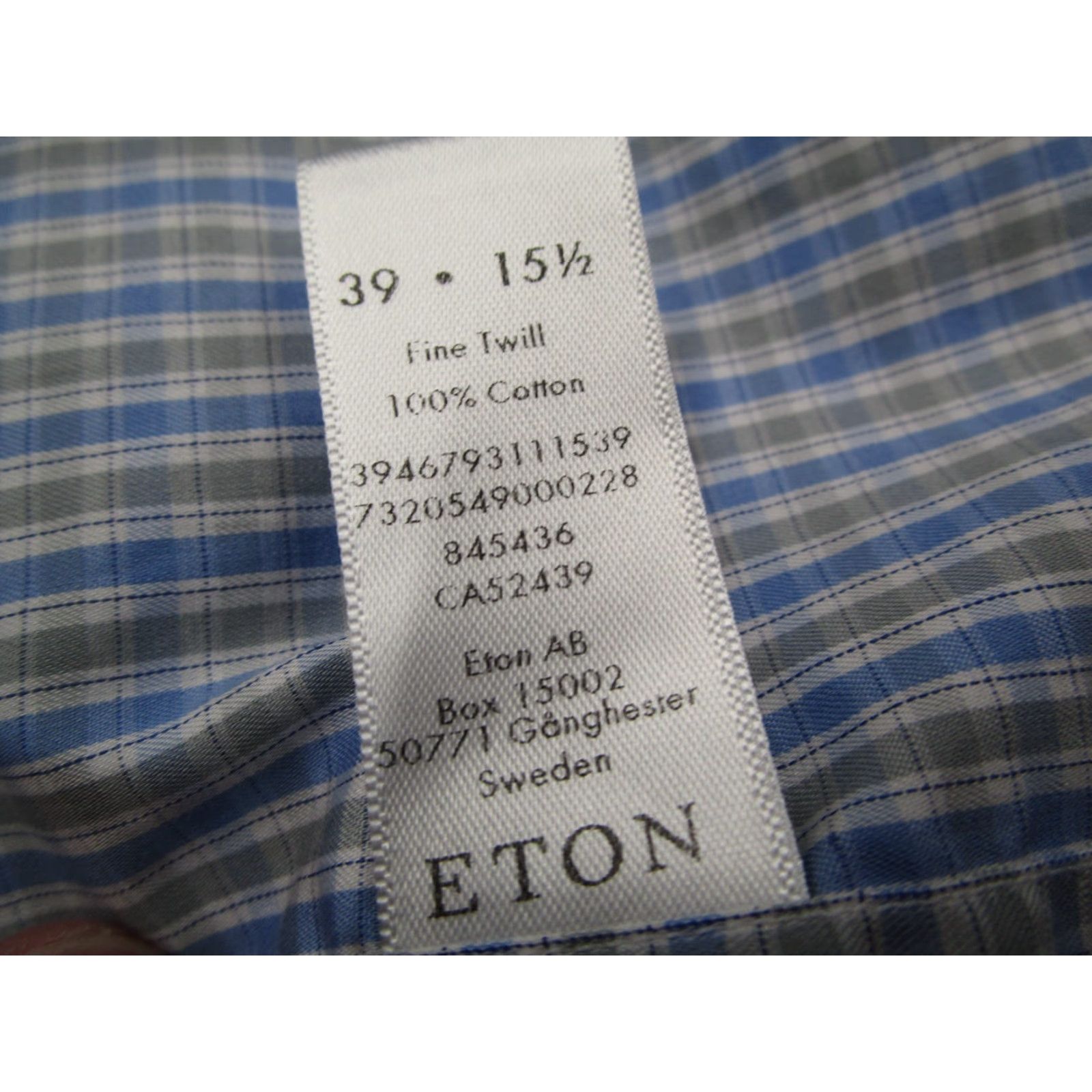 Eton ETON Dress Shirt Mens 15.5 39 Blue Check Contemporary Button Up Twill 100% Cotton Casual Business Size 40R - 5 Thumbnail