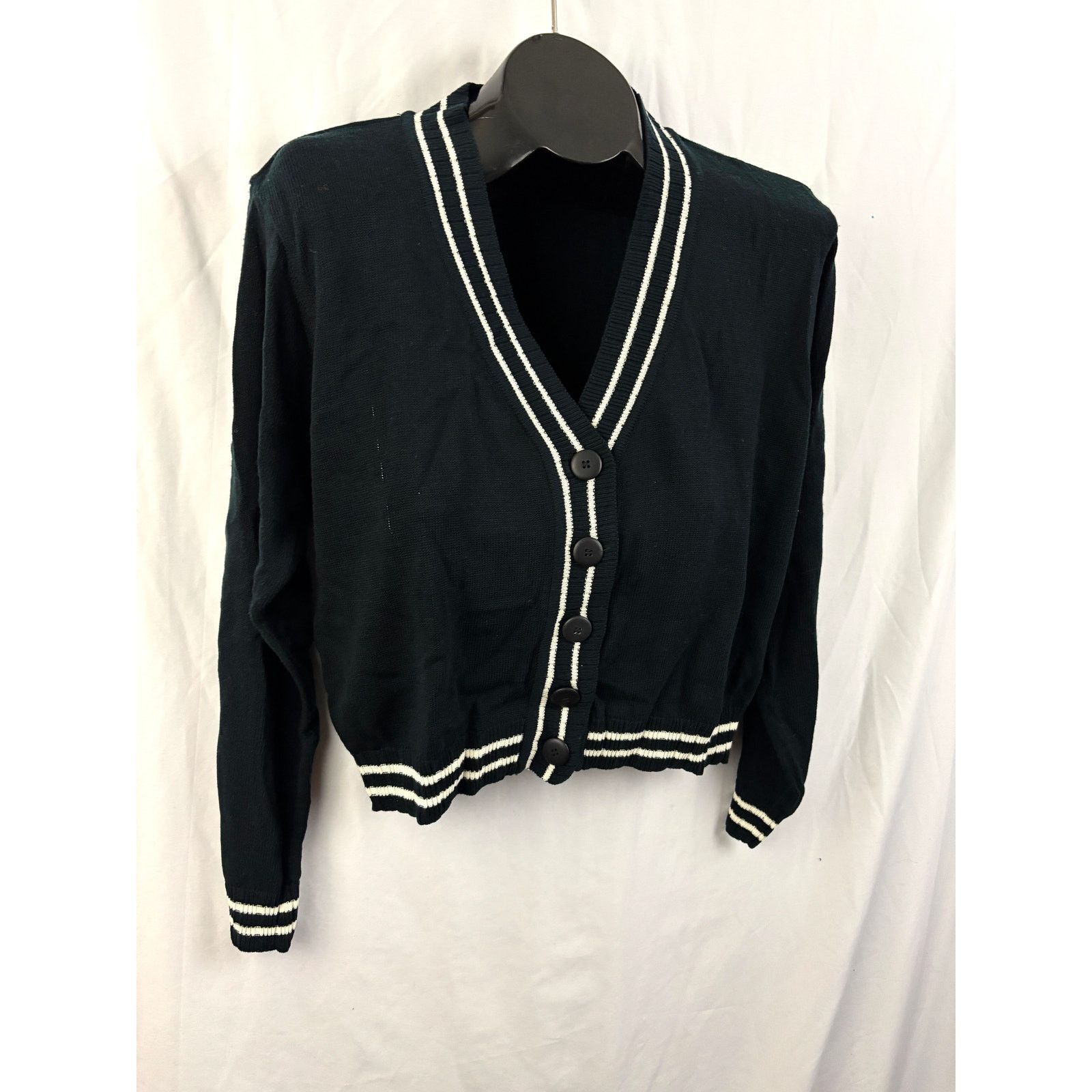 ESSAY Vintage Black Stripe Cardigan Sweater Cropped Preppy S NWT Size S / US 4 / IT 40 - 4 Thumbnail