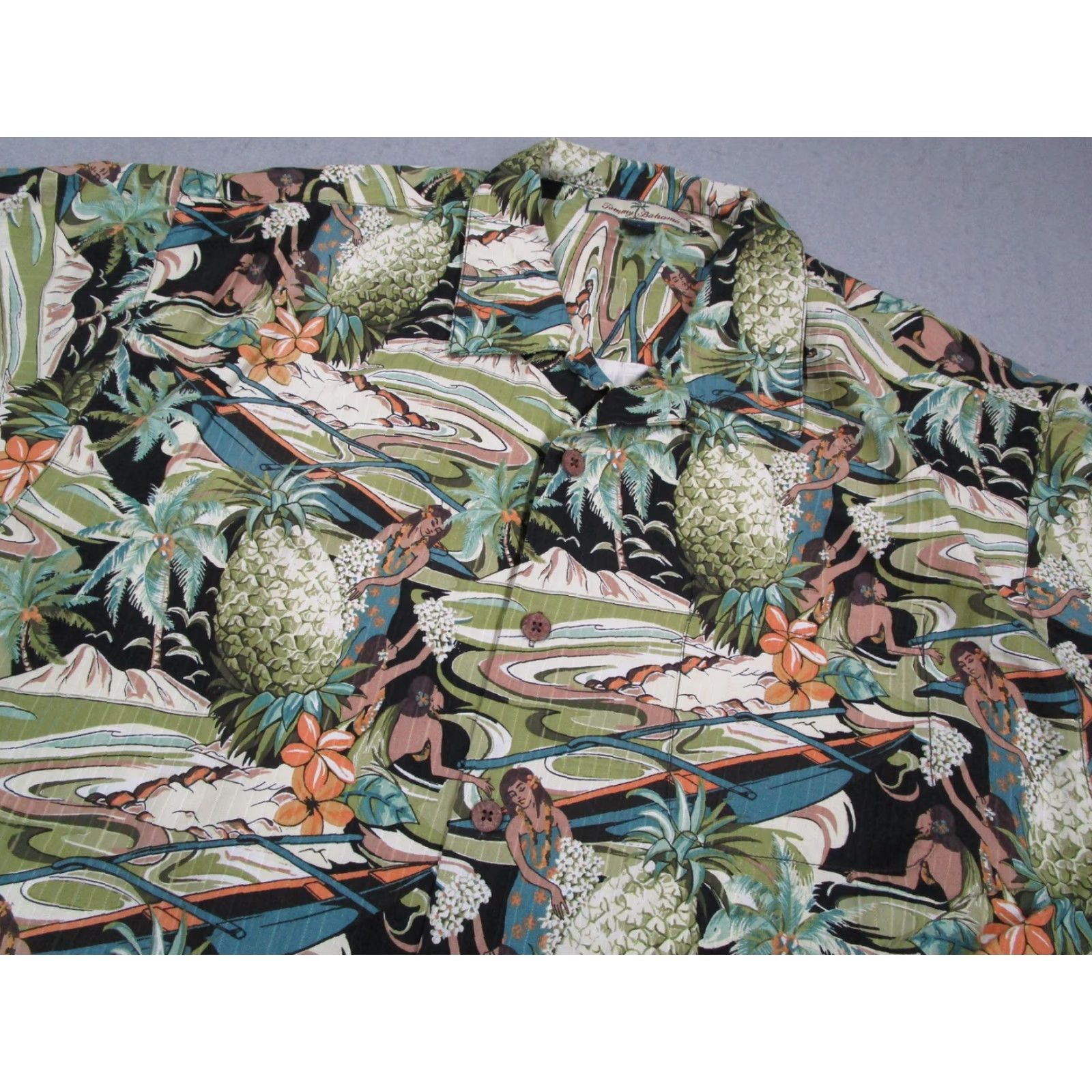 Tommy Bahama Tommy Bahama Shirt Mens XL Green Silk Hawaiian Hula Girl Pineapple Loop Collar Size US XL / EU 56 / 4 - 3 Thumbnail