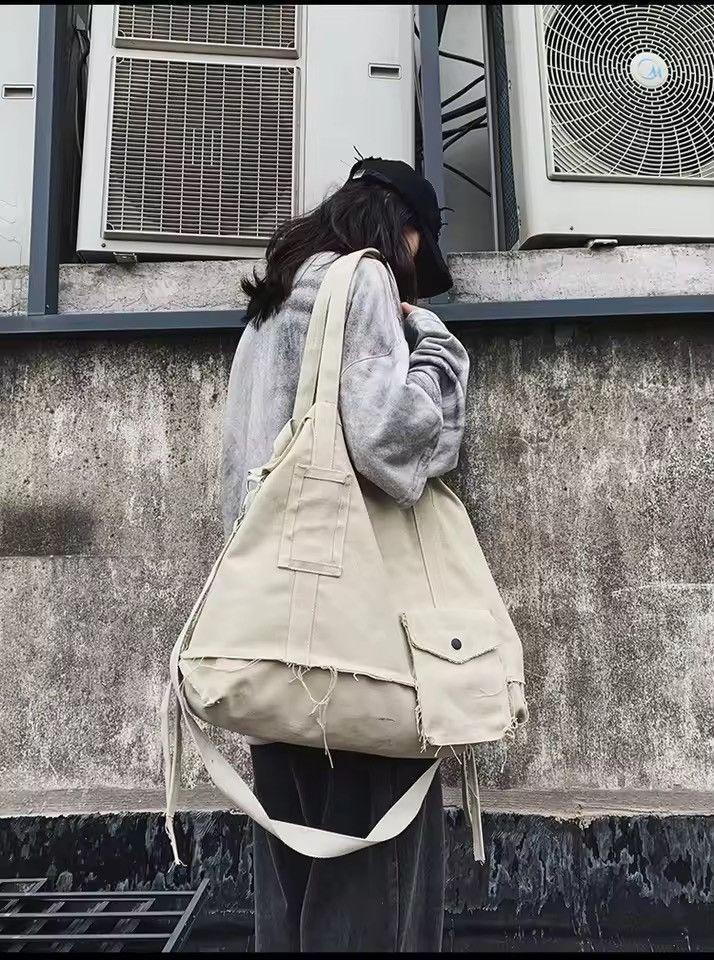 Japanese Brand Large Canvas Messenger Bag y2k japanese style alt faded Size ONE SIZE - 5 Thumbnail