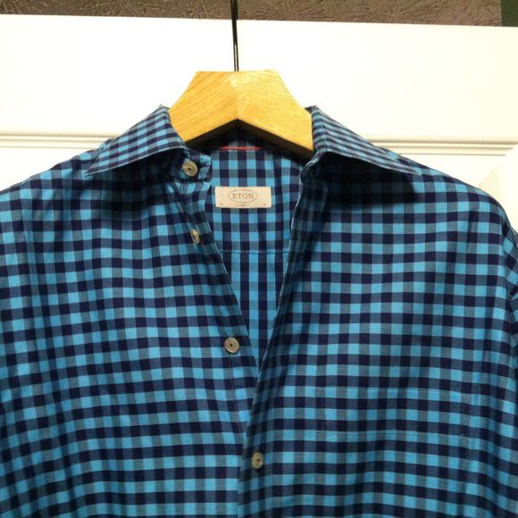 Eton ETON MEN'S BLUE 100%COTTON LONG SLEEVE CASUAL SHIRT SIZE: 16 Size US L / EU 52-54 / 3 - 1 Thumbnail