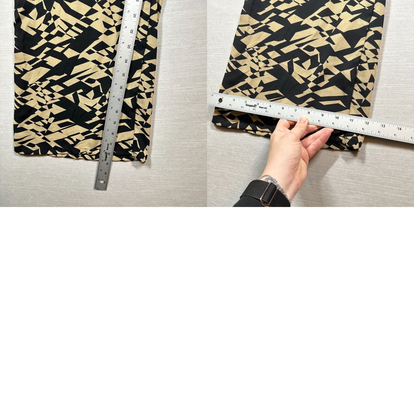 Vintage Arden B Pants Woman Small Black Tan Silk Geometric Flare Lightweight Boho Size 28" / US 6 / IT 42 - 8 Thumbnail