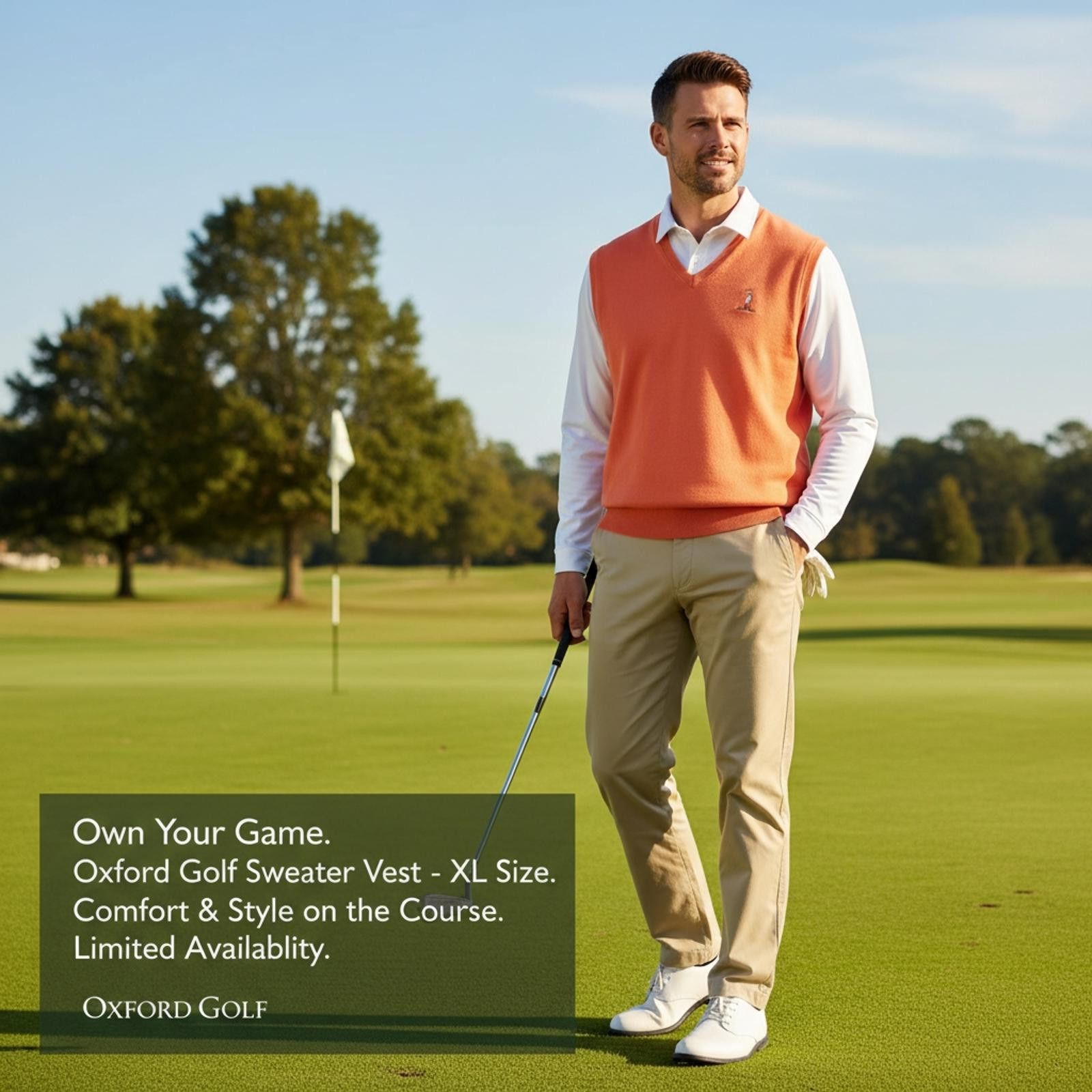 Other Oxford Golf Men's V-Neck Sweater Vest XL Orange Size US XL / EU 56 / 4 - 2 Thumbnail