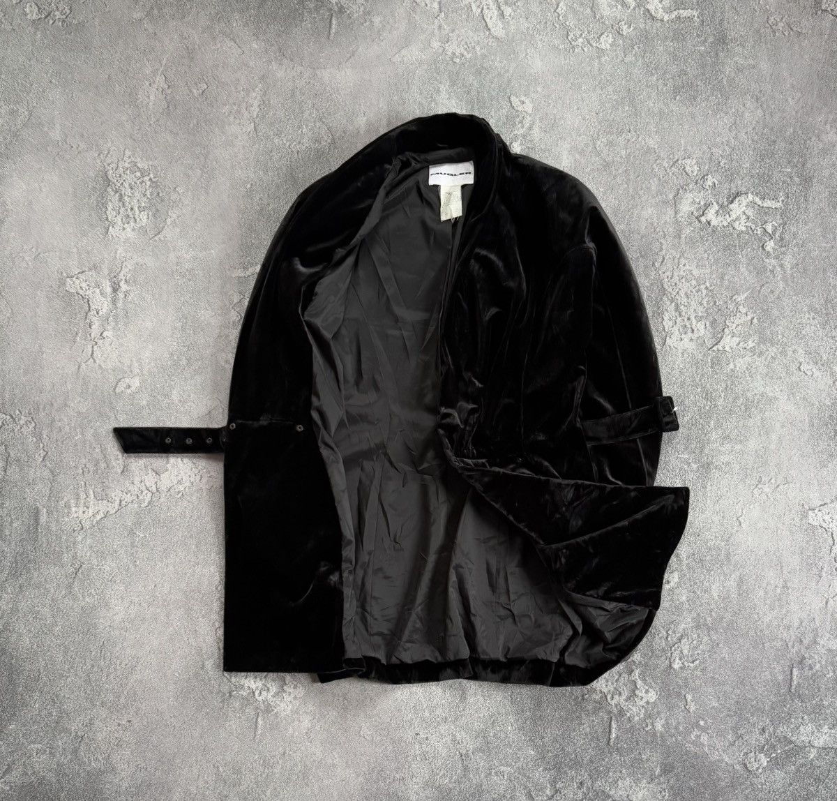 Mugler × Thierry Mugler MUGLER M/L velour velvet jacket blazer + belt vintage coat Size M / US 6-8 / IT 42-44 - 11 Thumbnail