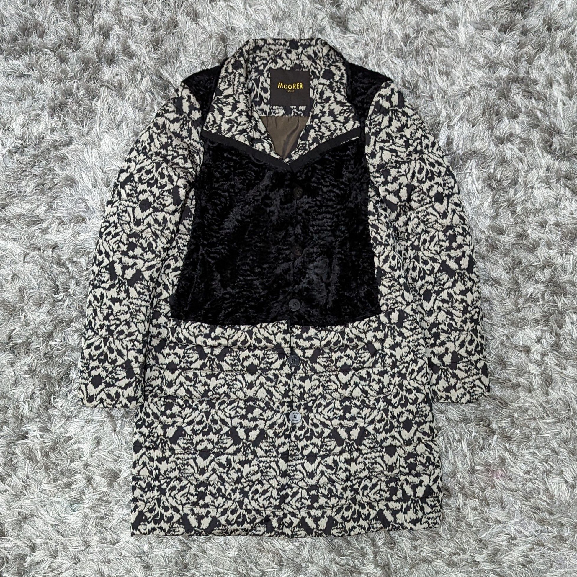 image of Luxury Moorer Verona Jacket Puffer Trench Designer Fur Coat in Black White, Women's (Size Medium)