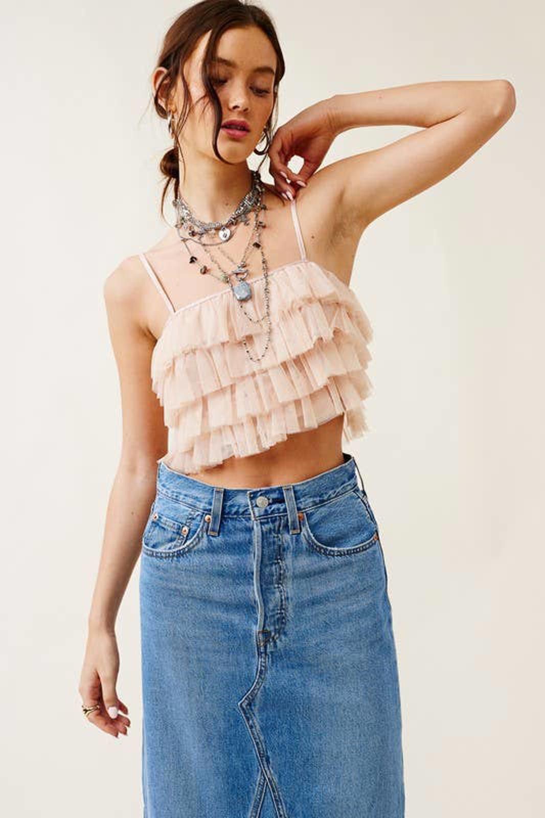 Other Ruffled Tulle Tiered Cropped Tank Top Size S / US 4 / IT 40 - 2 Thumbnail
