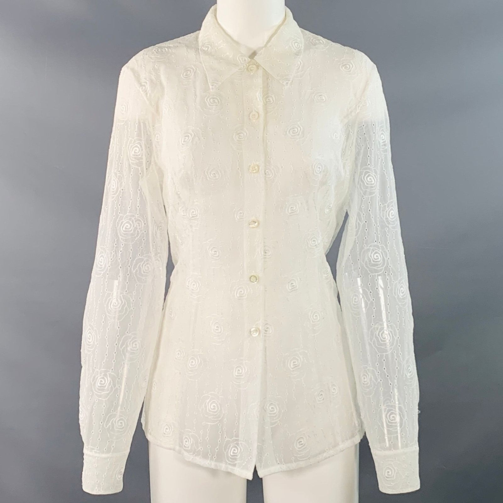 Escada ESCADA Size M Cream Polyester Eyelet Button Up Shirt Size M / US 6-8 / IT 42-44 - 1 Thumbnail