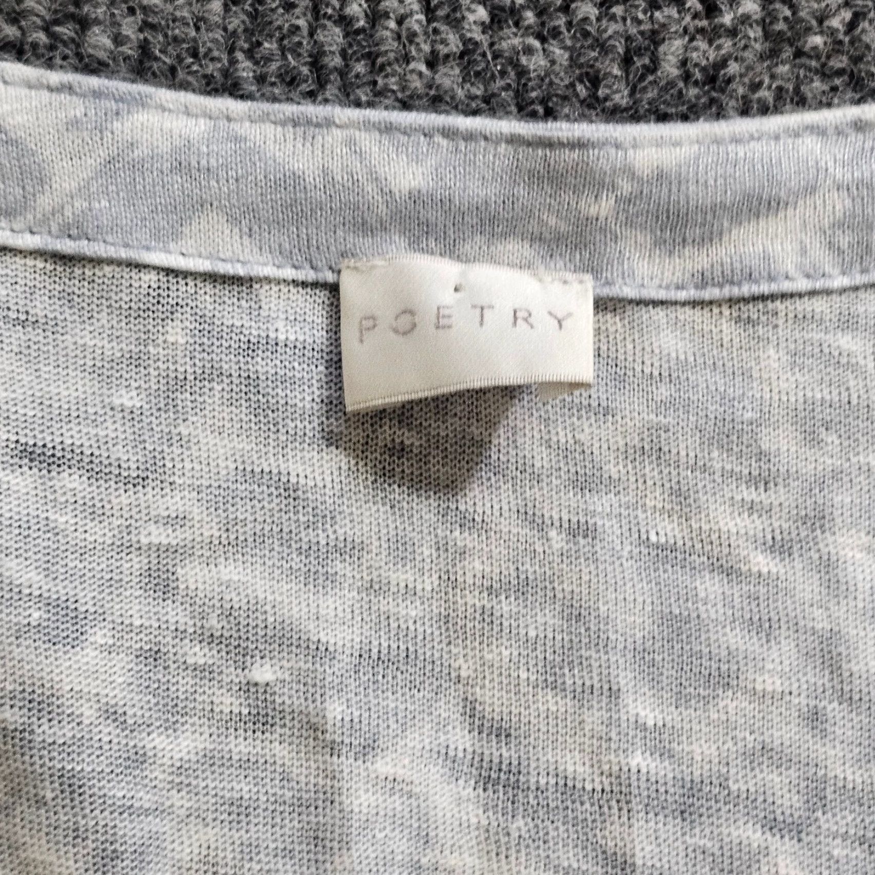 Vintage Poetry Top Tunic Womens 12 Gray White Linen V Neck 3/4 Sleeve Boxy Career Casual Shirt Size XL / US 12-14 / IT 48-50 - 3 Thumbnail