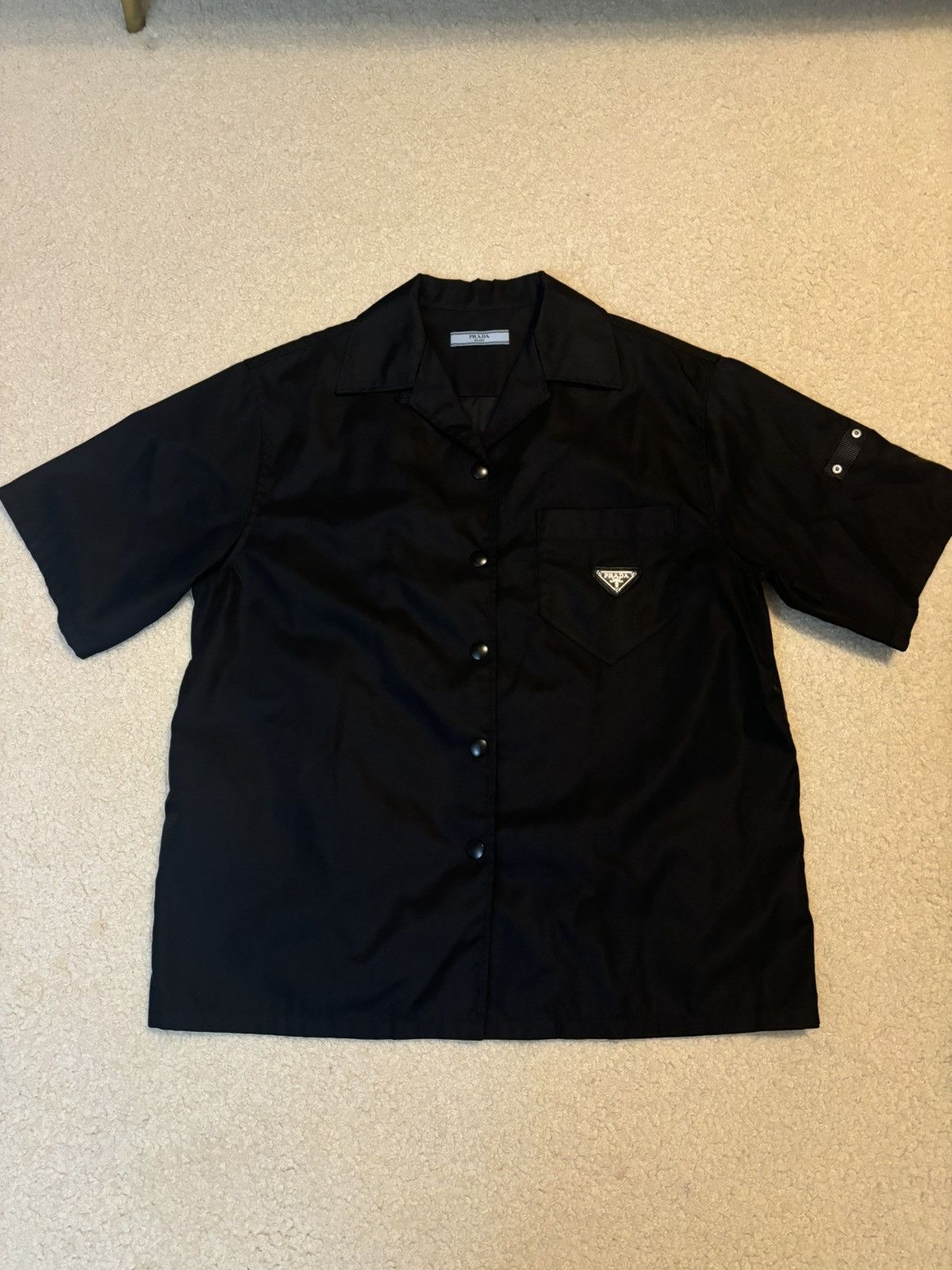 Prada Prada Re Nylon Triangle Logo Button Up Collared Shirt Black Size US XXS / EU 40 - 1 Thumbnail