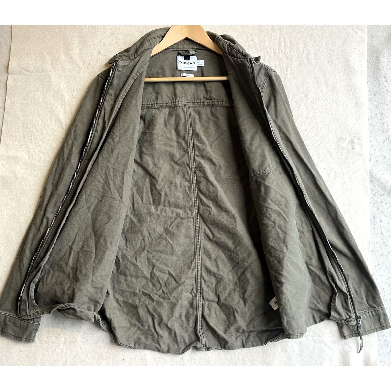 Topman TOPMAN Jacket Zip Up Cotton Olive Green L Overshirt Men Green Jacket Large Zip Up Overshirt Mens Size US L / EU 52-54 / 3 - 6 Thumbnail