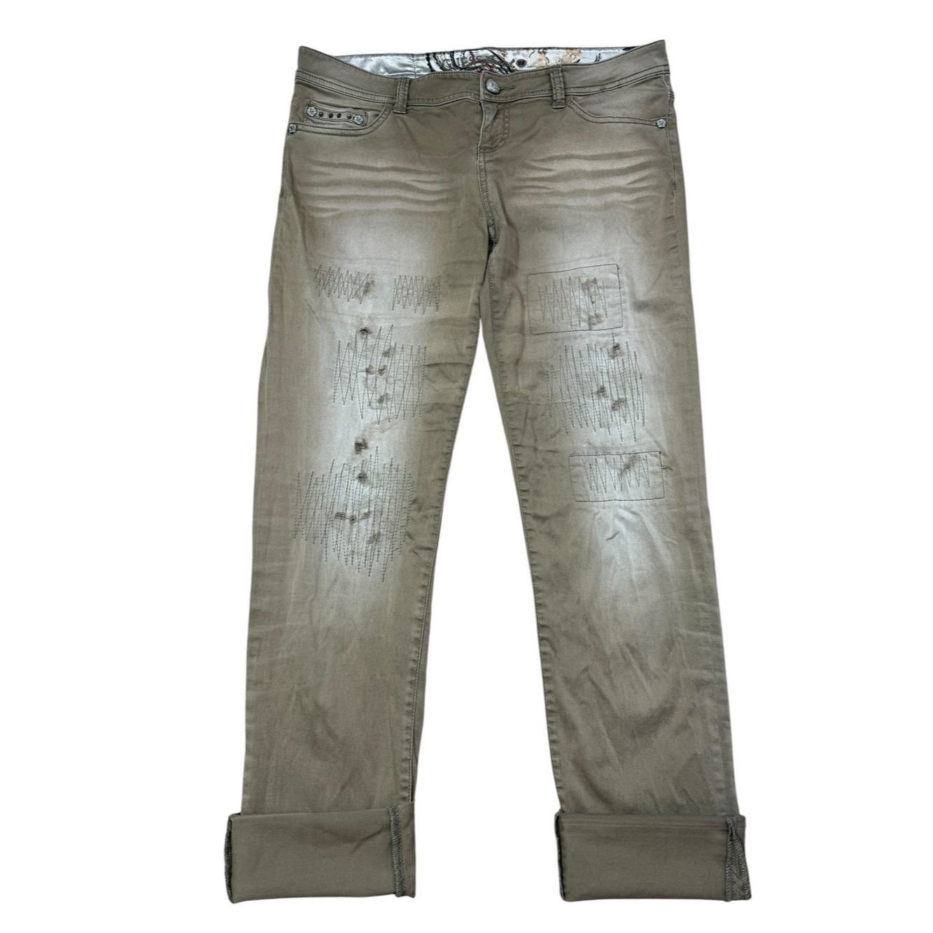 Guess Vintage Guess Olive Cropped Distressed Low Rise Jeans With Size 28" / US 6 / IT 42 - 3 Thumbnail