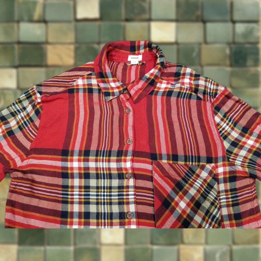 Garage Garage Top Womens XS Red 100% Rayon Plaid Long Sleeve Casual Shirt Size XS / US 0-2 / IT 36-38 - 1 Thumbnail