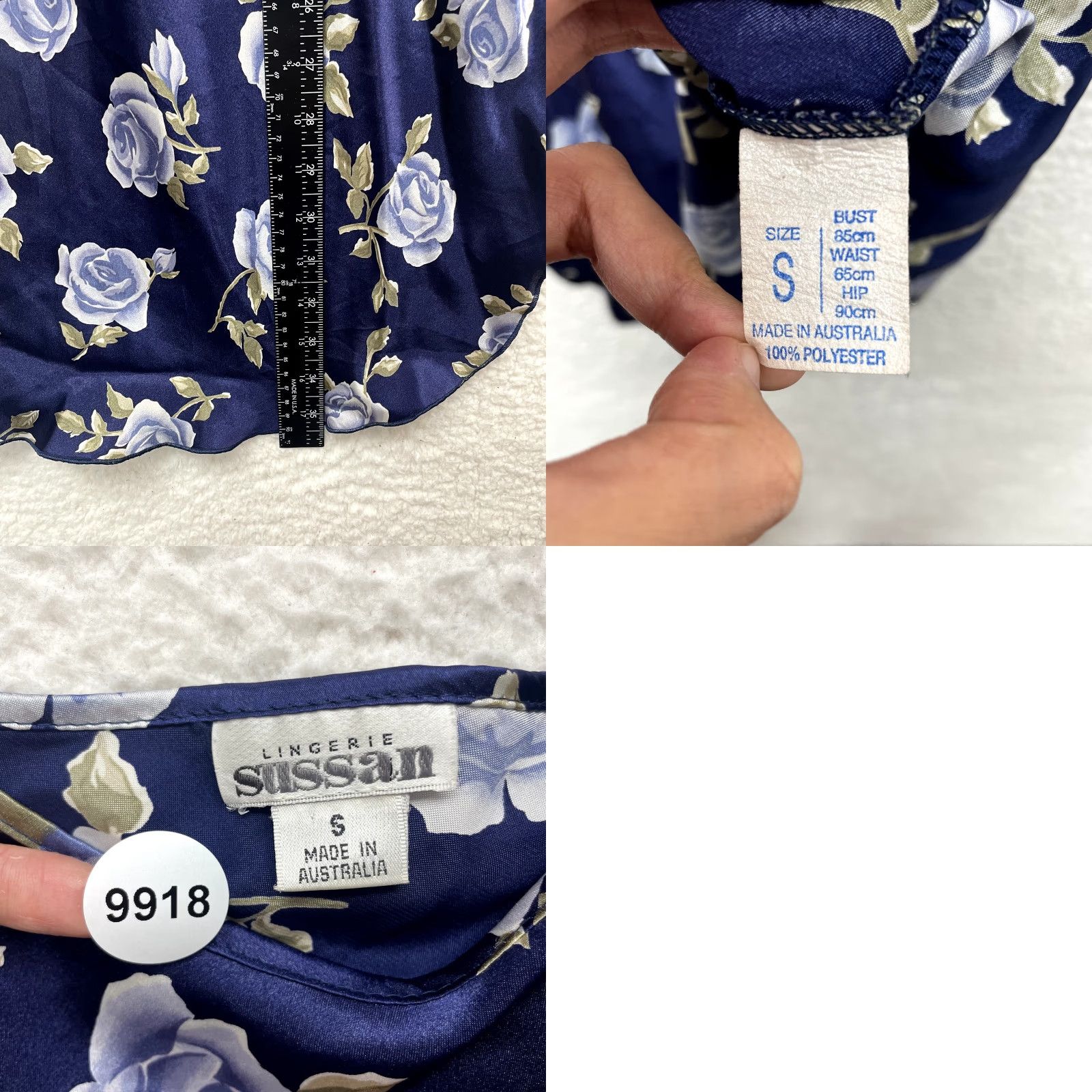 Vintage VINTAGE 90s Slip Dress Blue Satin Rose Floral Chemise Lingerie Sussan Womens Small Medium Size S / US 4 / IT 40 - 8 Thumbnail