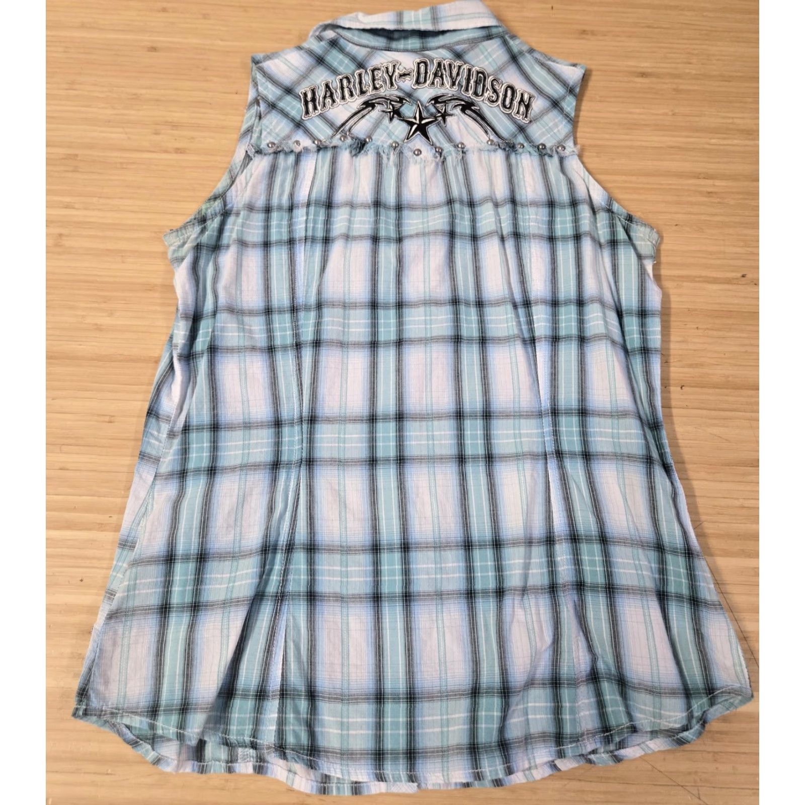 Harley Davidson Harley-Davidson Shirt Womens Medium Blue Plaid Sleeveless Western Studded Star Size M / US 6-8 / IT 42-44 - 4 Thumbnail