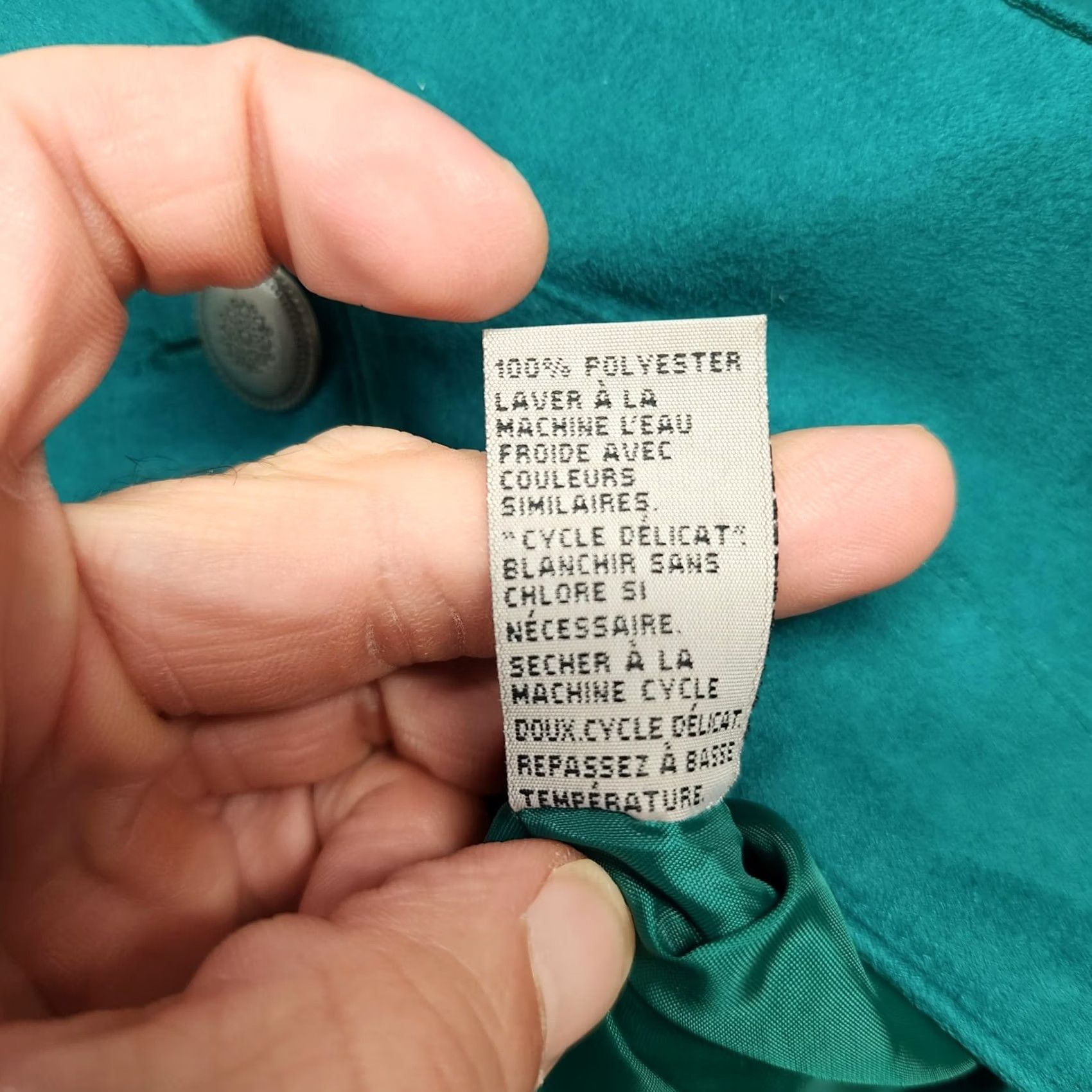 Altea VINTAGE TanJay Jacket Womens 12 Teal Green Faux Suede Button Front Zip Pockets Lined Size XL / US 12-14 / IT 48-50 - 7 Thumbnail