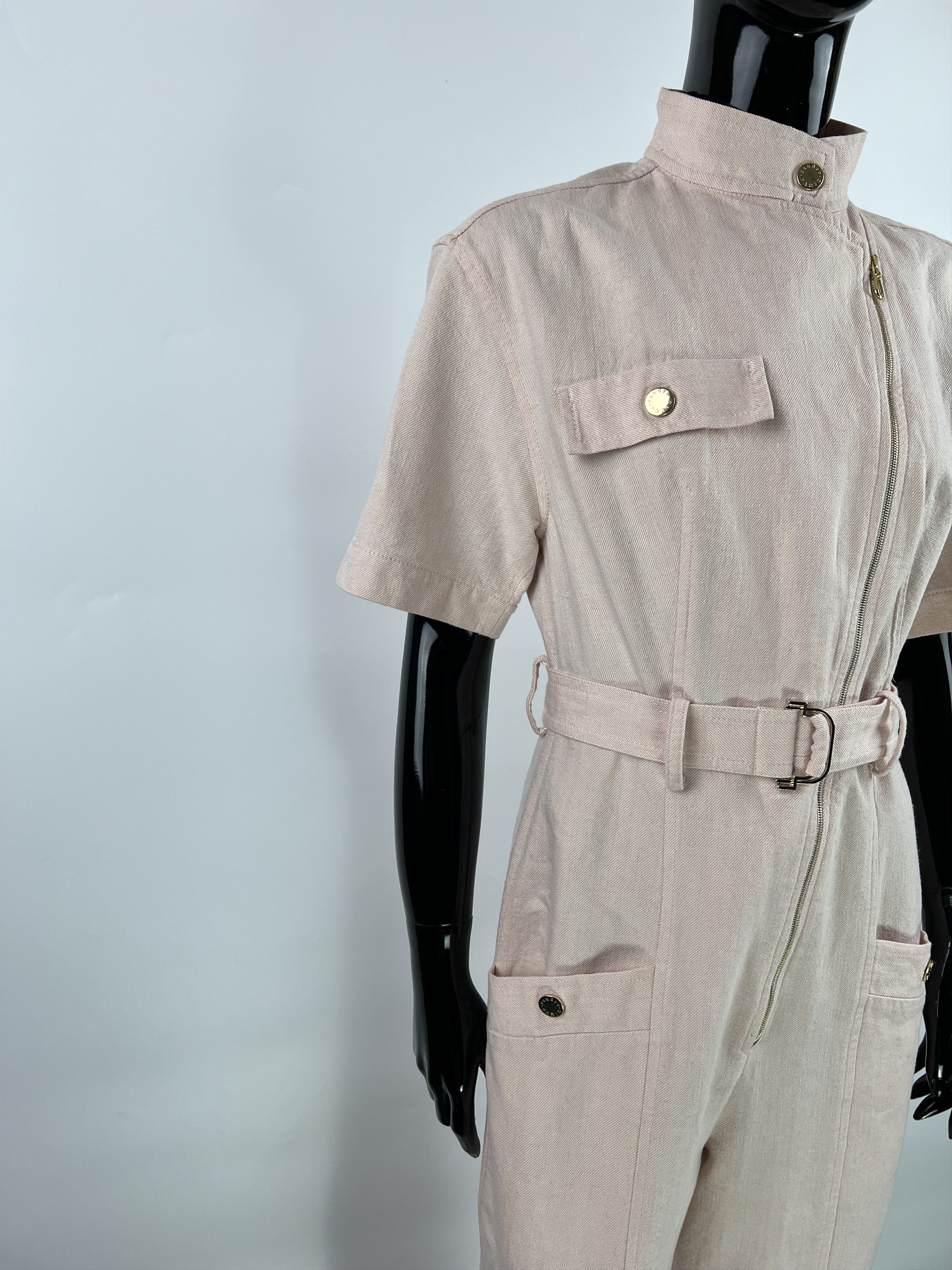 Sandro Sandro Light Pink Cotton Linen Belted Jumpsuit Size 36 Size 27" / US 4 / IT 40 - 5 Thumbnail