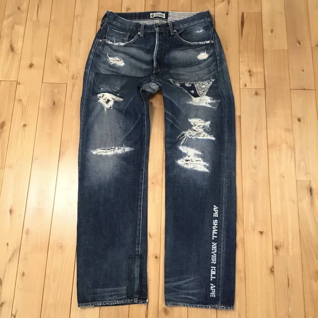 Bape × Nigo BAPE camo DAMAGE DENIM PANTS a bathing ape NIGO ★size M Size US 32 / EU 48 - 2 Thumbnail