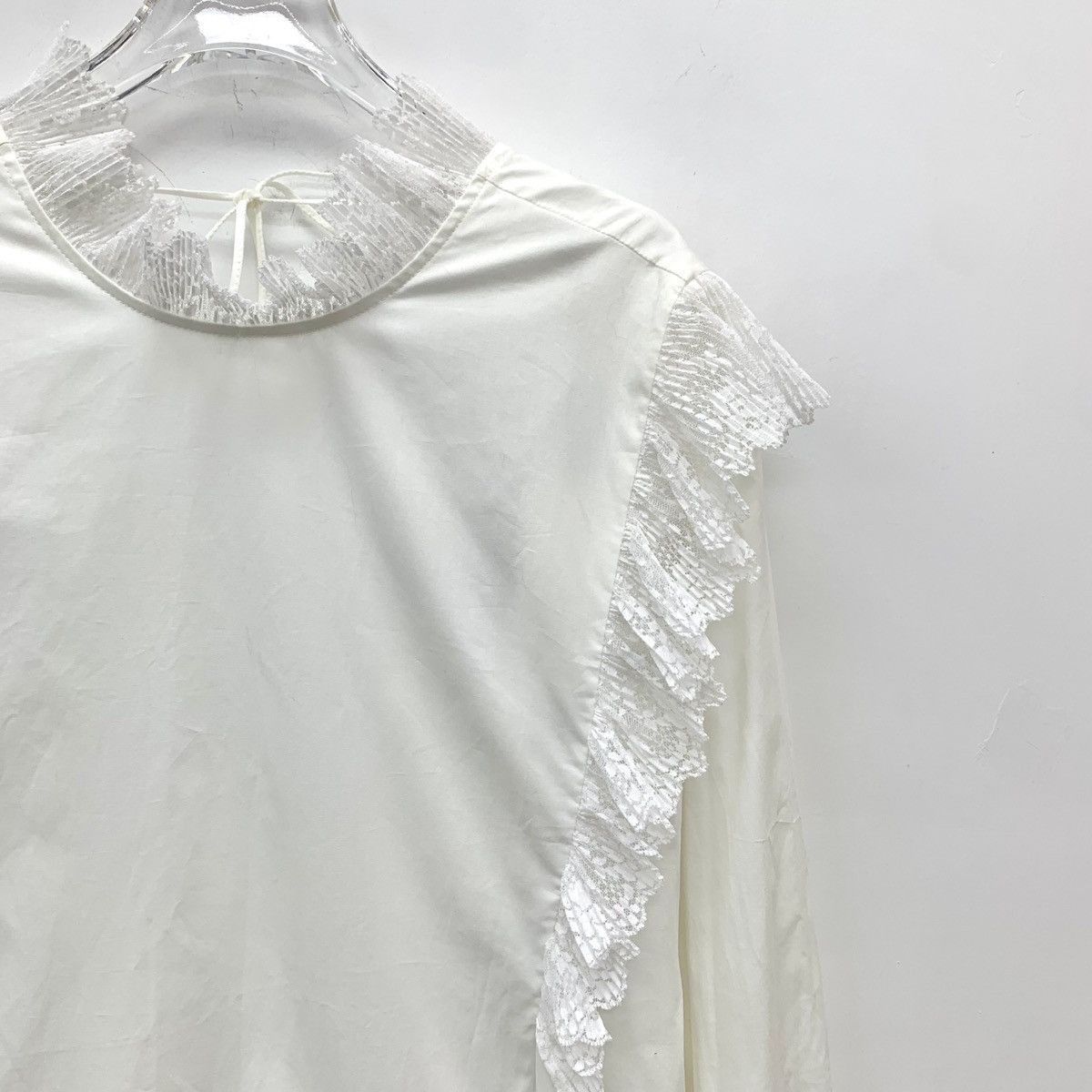 Sandro Sandro White Lace Trim Cotton Long Sleeve T-Shirt K26WX Size M / US 6-8 / IT 42-44 - 3 Thumbnail