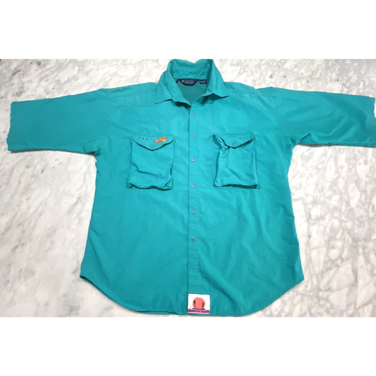 AQUA Columbia Bonefish Flats Shirt Men's Large Aqua Casual Fishing Button-Up Pockets Seasonal Size US L / EU 52-54 / 3 - 2 Thumbnail