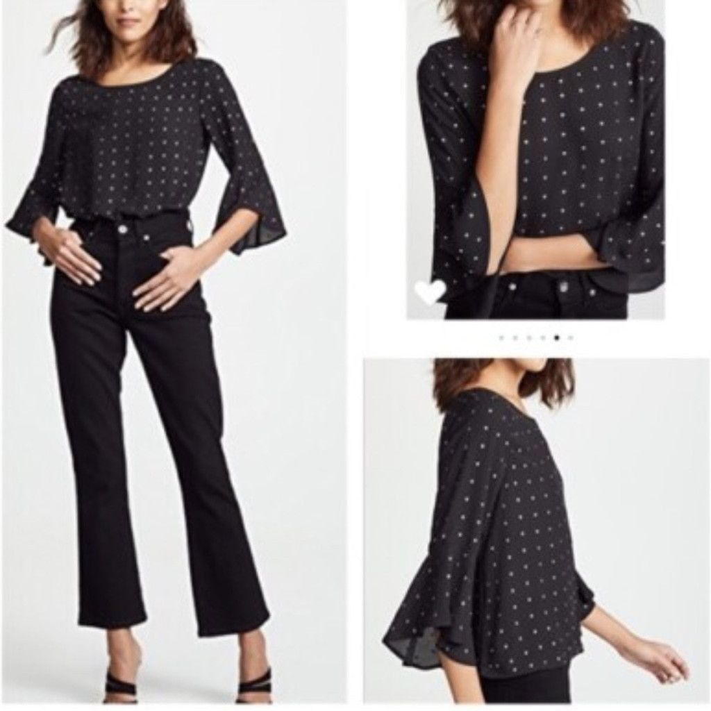 BB Dakota BB Dakota Black Polka Blouse with Flared Sleeves Size XS / US 0-2 / IT 36-38 - 1 Thumbnail