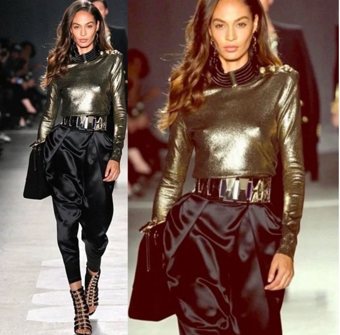 SAMPLE Balmain x H&M Metallic Gold Top Buttons Blouse Luxury