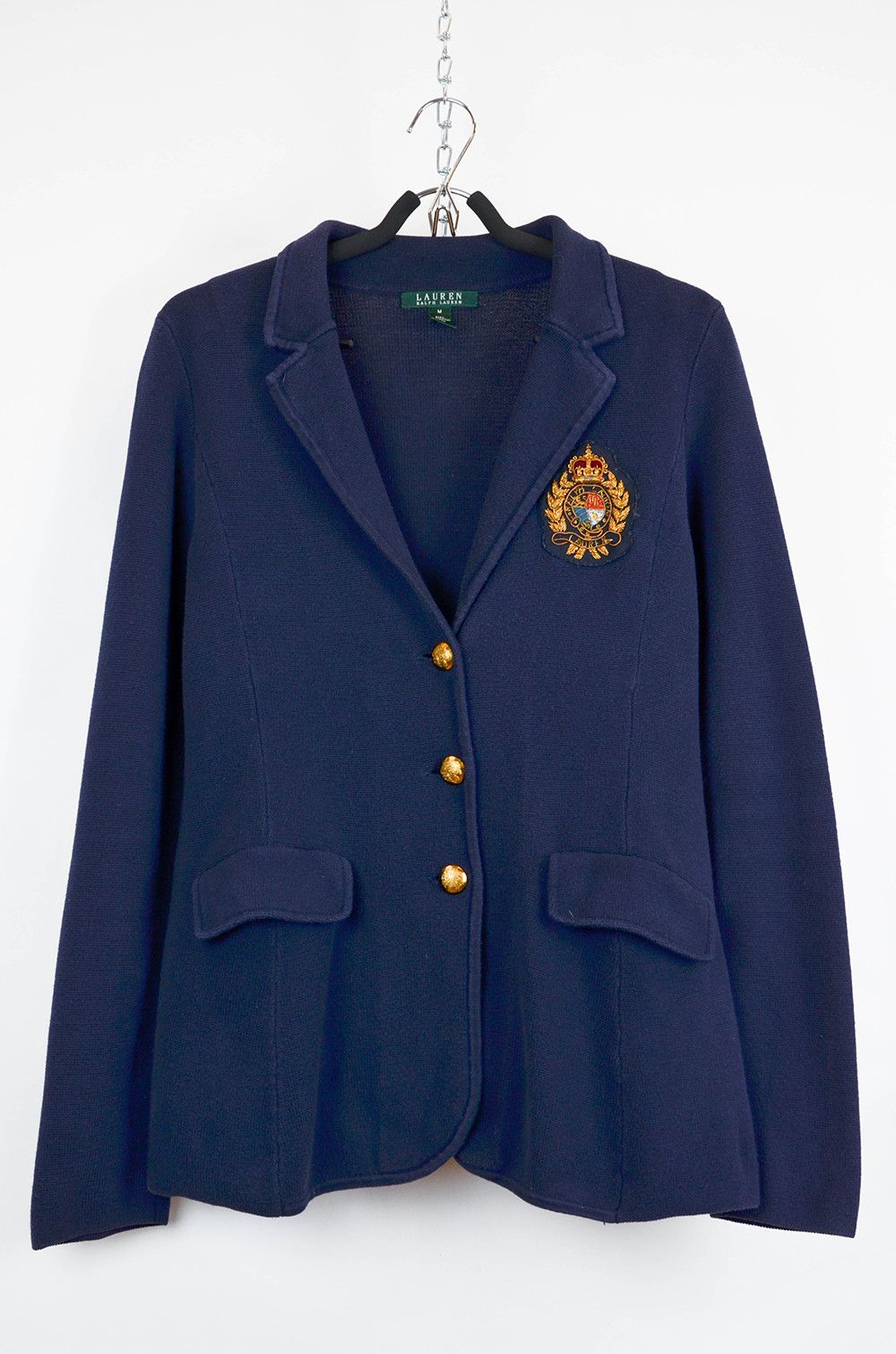 Lauren Ralph Lauren × Vintage Ralph Lauren Women’s Navy Blue Knit Blazer Embroidered - M Size M / US 6-8 / IT 42-44 - 1 Thumbnail