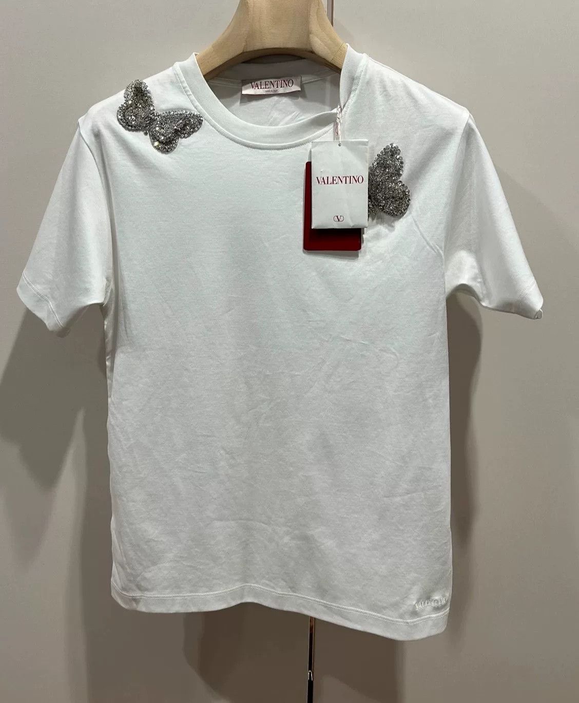 Valentino Valentino Butterfly Beaded White T-shirt S Size US S / EU 44-46 / 1 - 1 Thumbnail