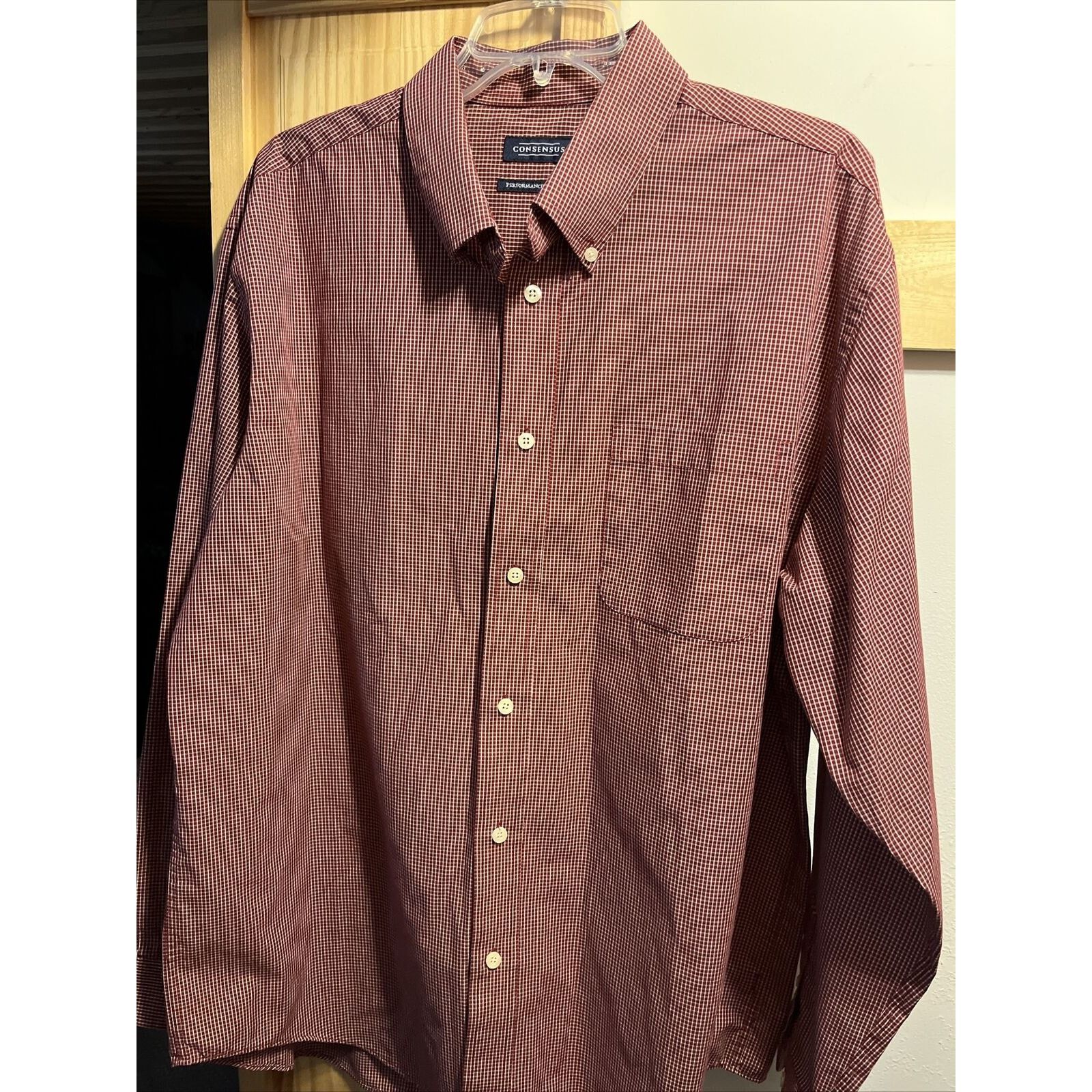 Consensus Sportswear Consensus Men’s XL Red Check LS Button Polyester Blend Shirt Size US XL / EU 56 / 4 - 8 Thumbnail
