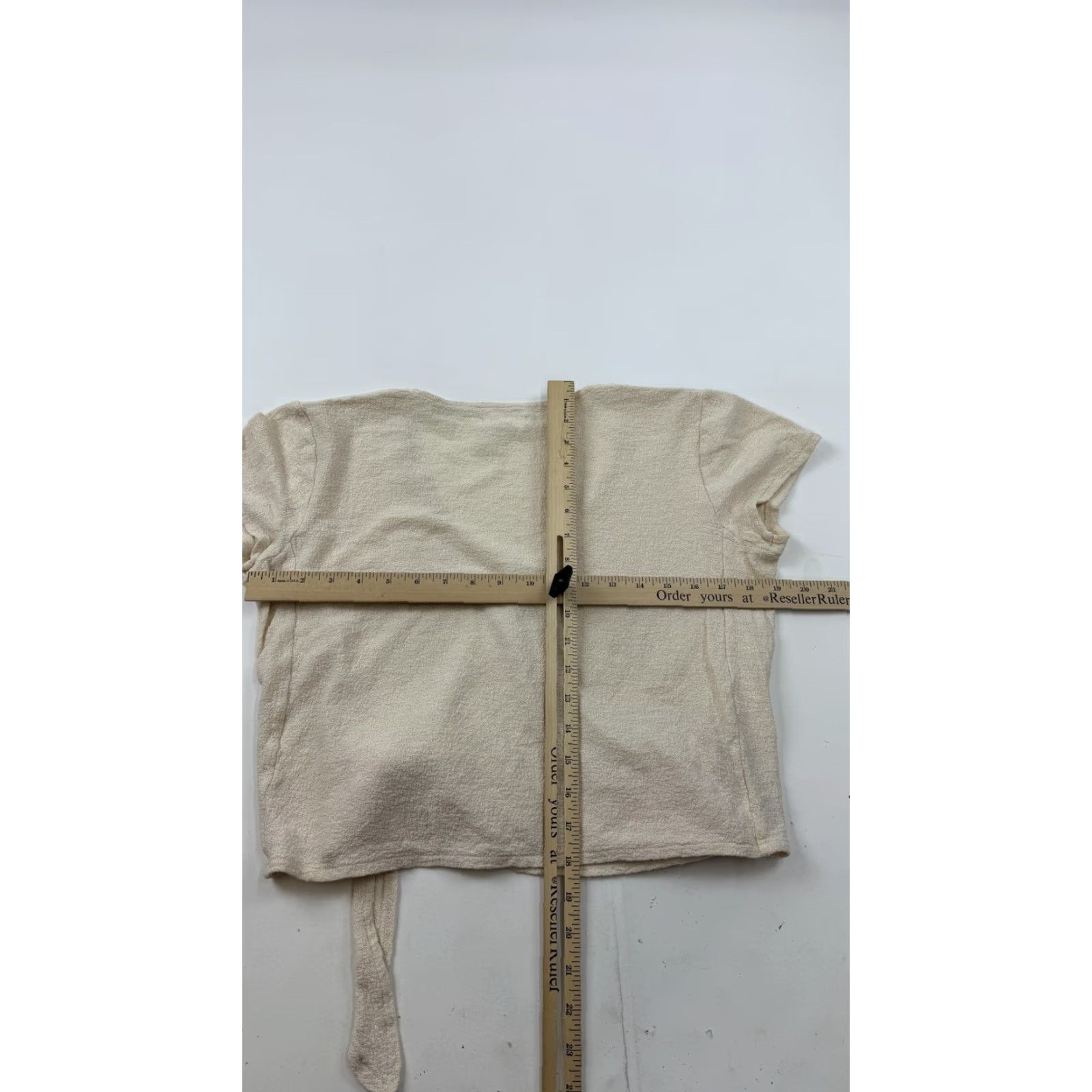 Madewell Madewell Shirt Womens Medium Beige Textured 100% Cotton Tie Front Wrap Crop Top Size M / US 6-8 / IT 42-44 - 6 Thumbnail