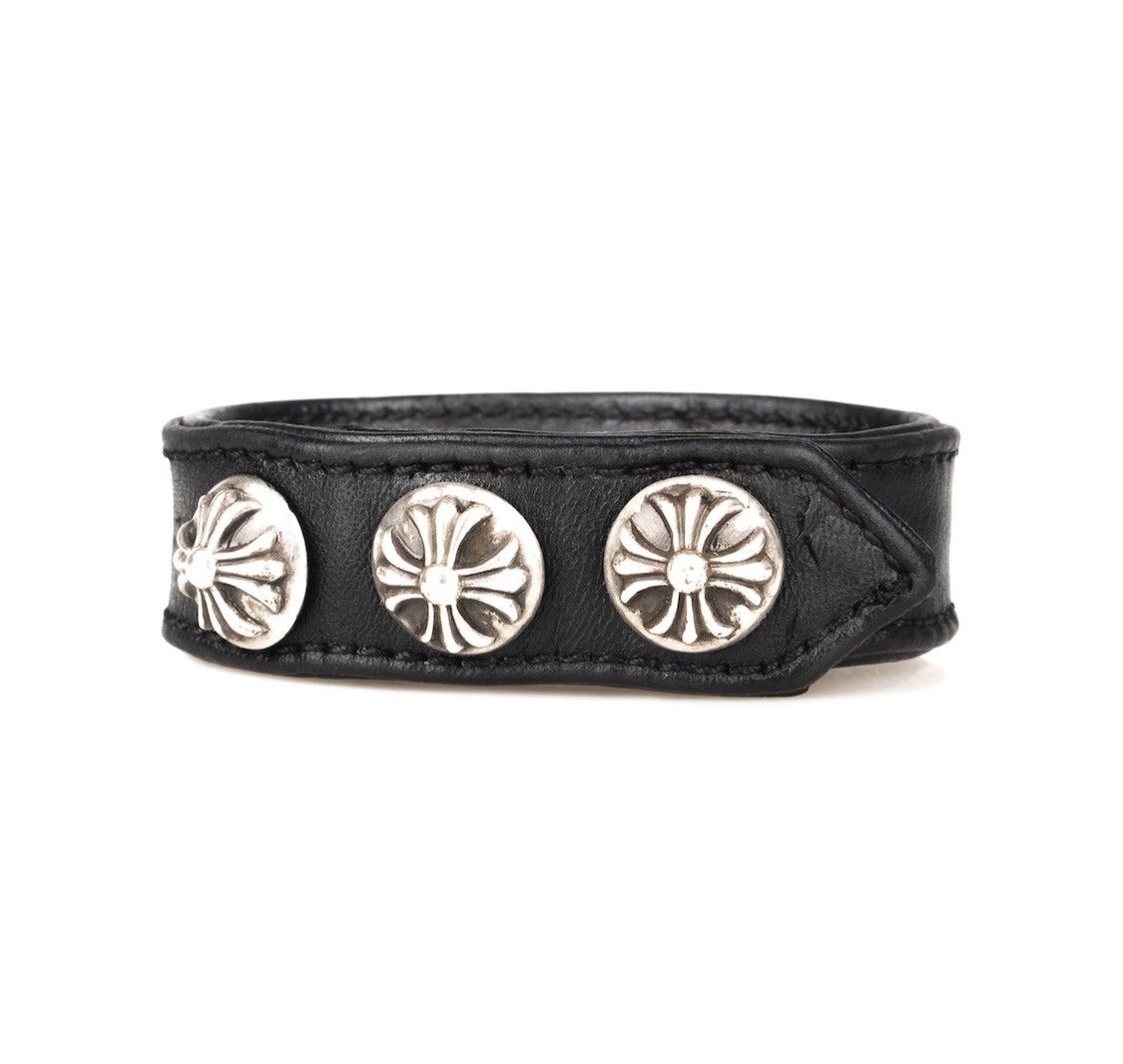 image of Chrome Hearts Ch Plus 3 Button Leather Bracelet in Black, Men's