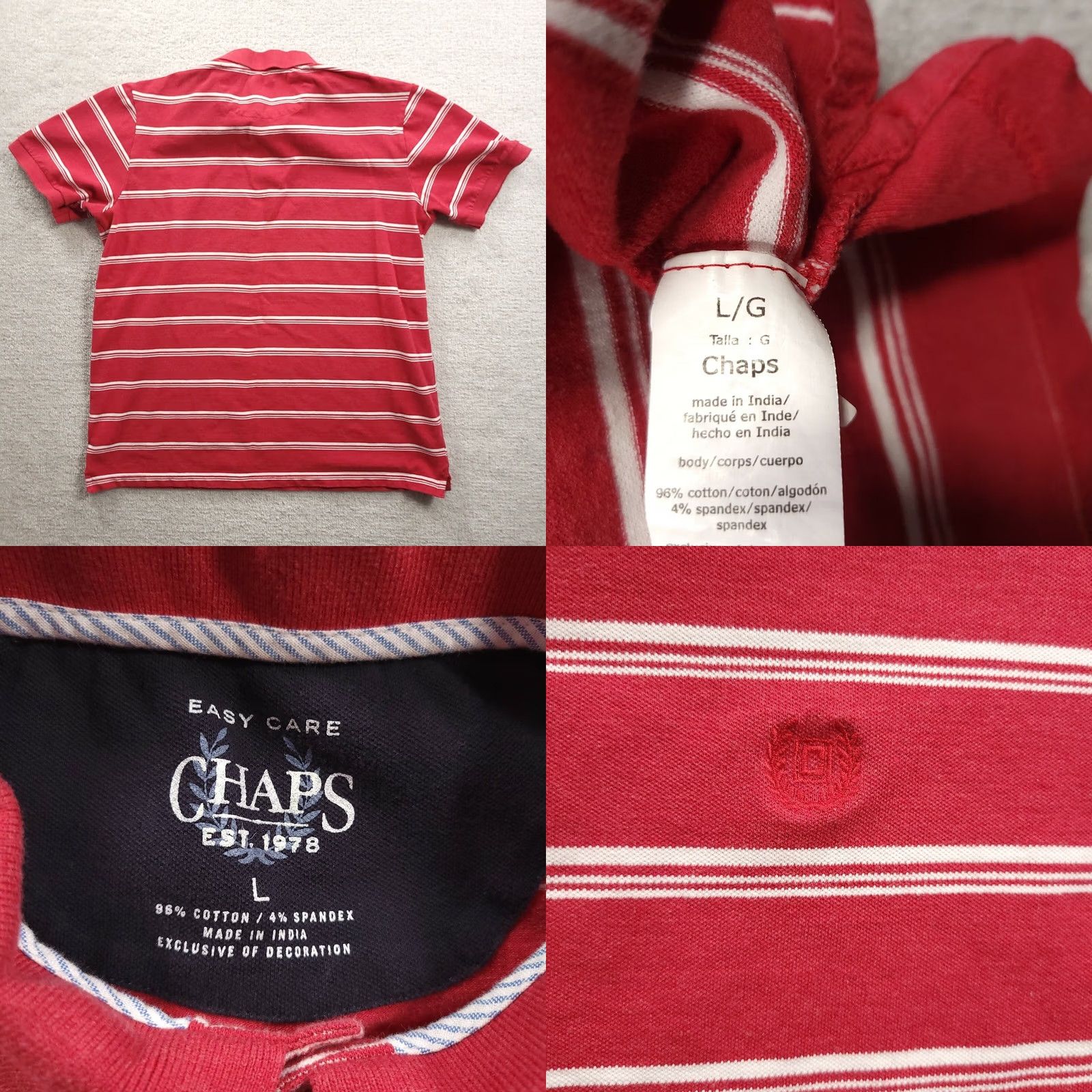 Chaps Chaps Polo Shirt Large Red Stripe Short Sleeve Easy Care Stretch Mens Size US L / EU 52-54 / 3 - 8 Thumbnail